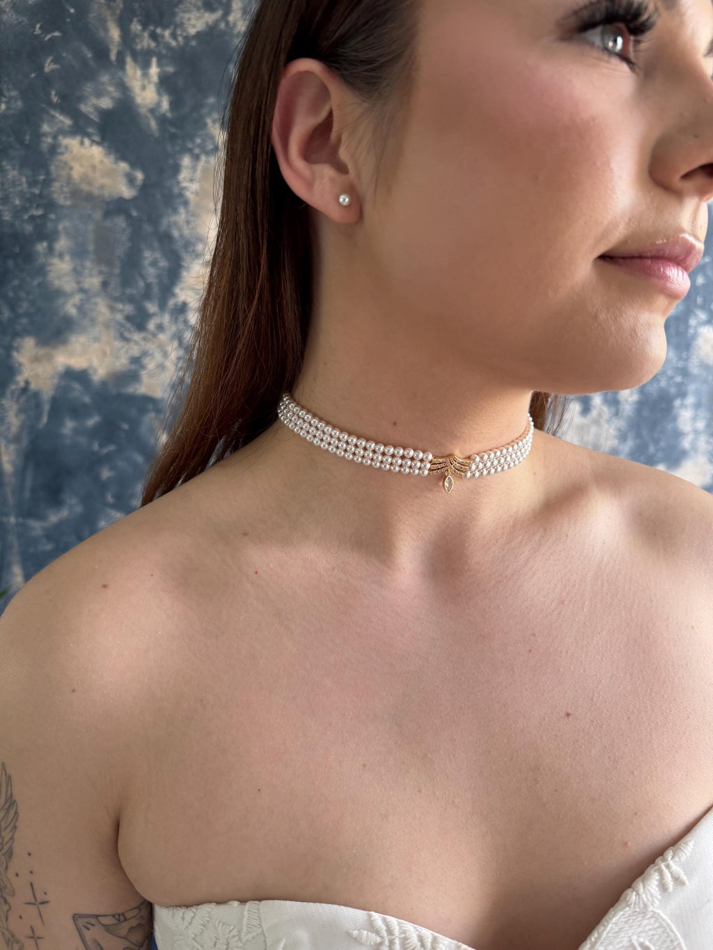 Swarovski Crystal Pearls Elegant Choker Necklace Double Strand Design Premium Wedding Accessory Gold Plated Components Handmade Quality Craftsmanship Bridal Collection Piece Formal Event Jewelry Customizable Length Option Classic Style