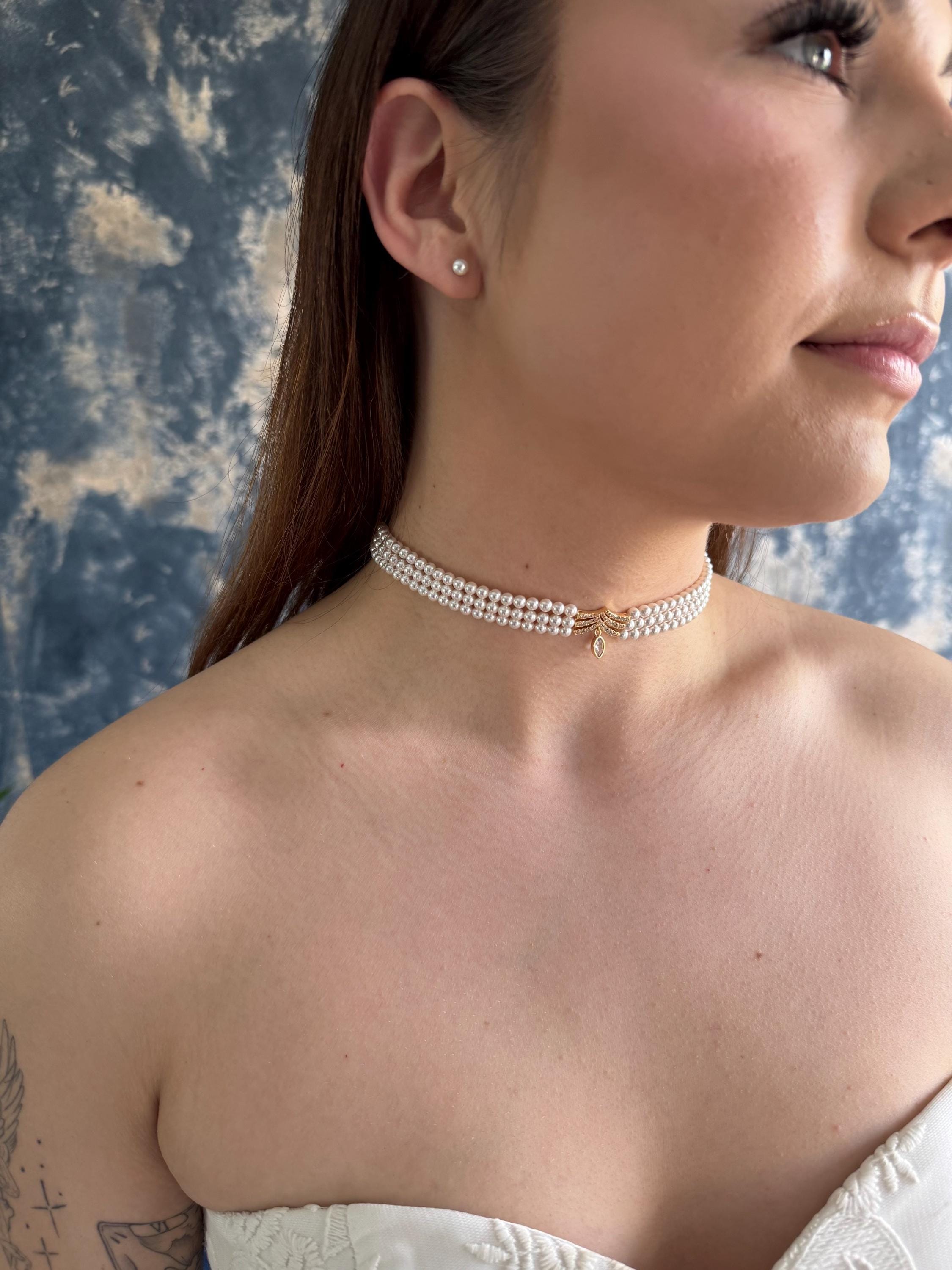 Swarovski Crystal Pearls Elegant Choker Necklace Double Strand Design Premium Wedding Accessory Gold Plated Components Handmade Quality Craftsmanship Bridal Collection Piece Formal Event Jewelry Customizable Length Option Classic Style