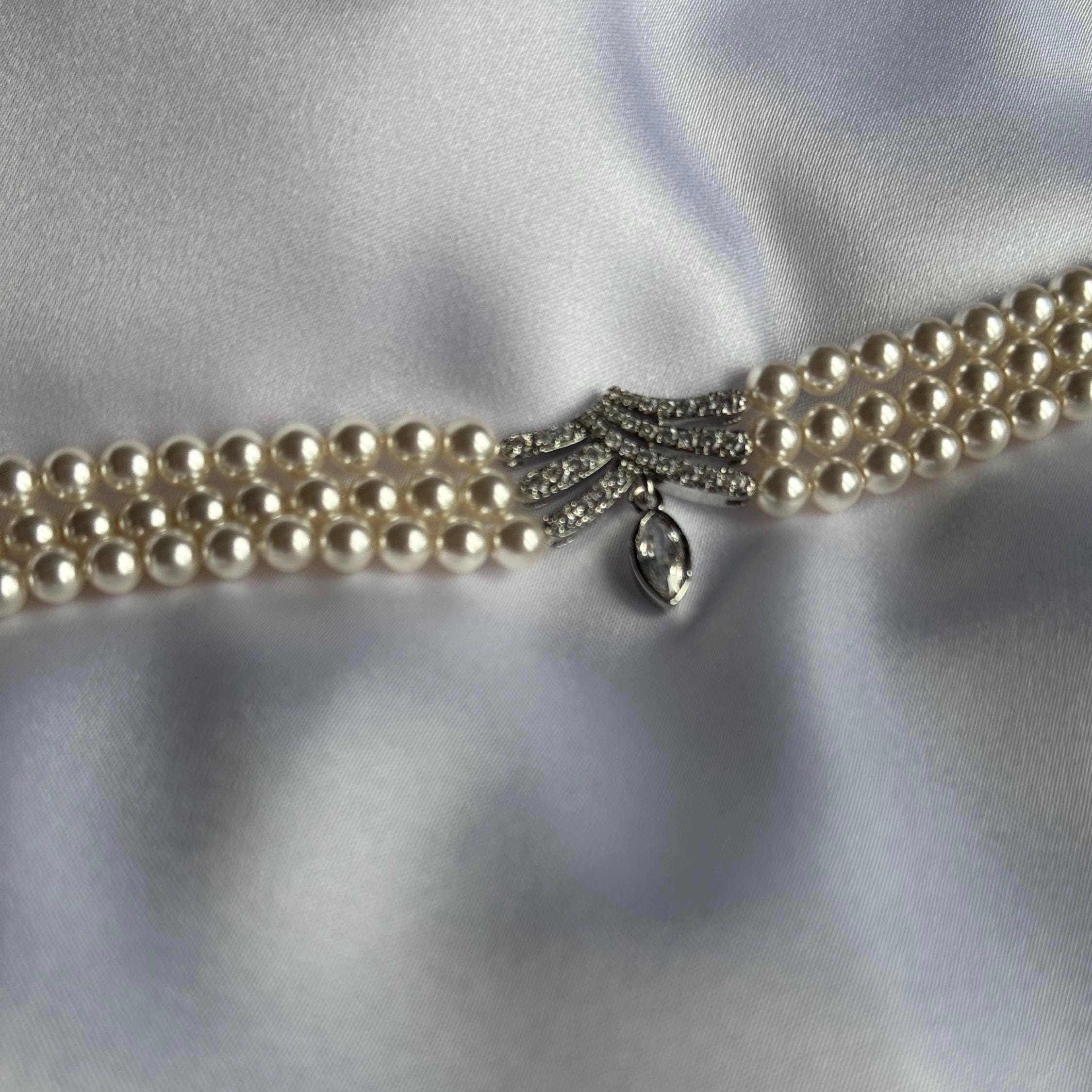 Swarovski Crystal Pearls Elegant Choker Necklace Double Strand Design Premium Wedding Accessory Gold Plated Components Handmade Quality Craftsmanship Bridal Collection Piece Formal Event Jewelry Customizable Length Option Classic Style