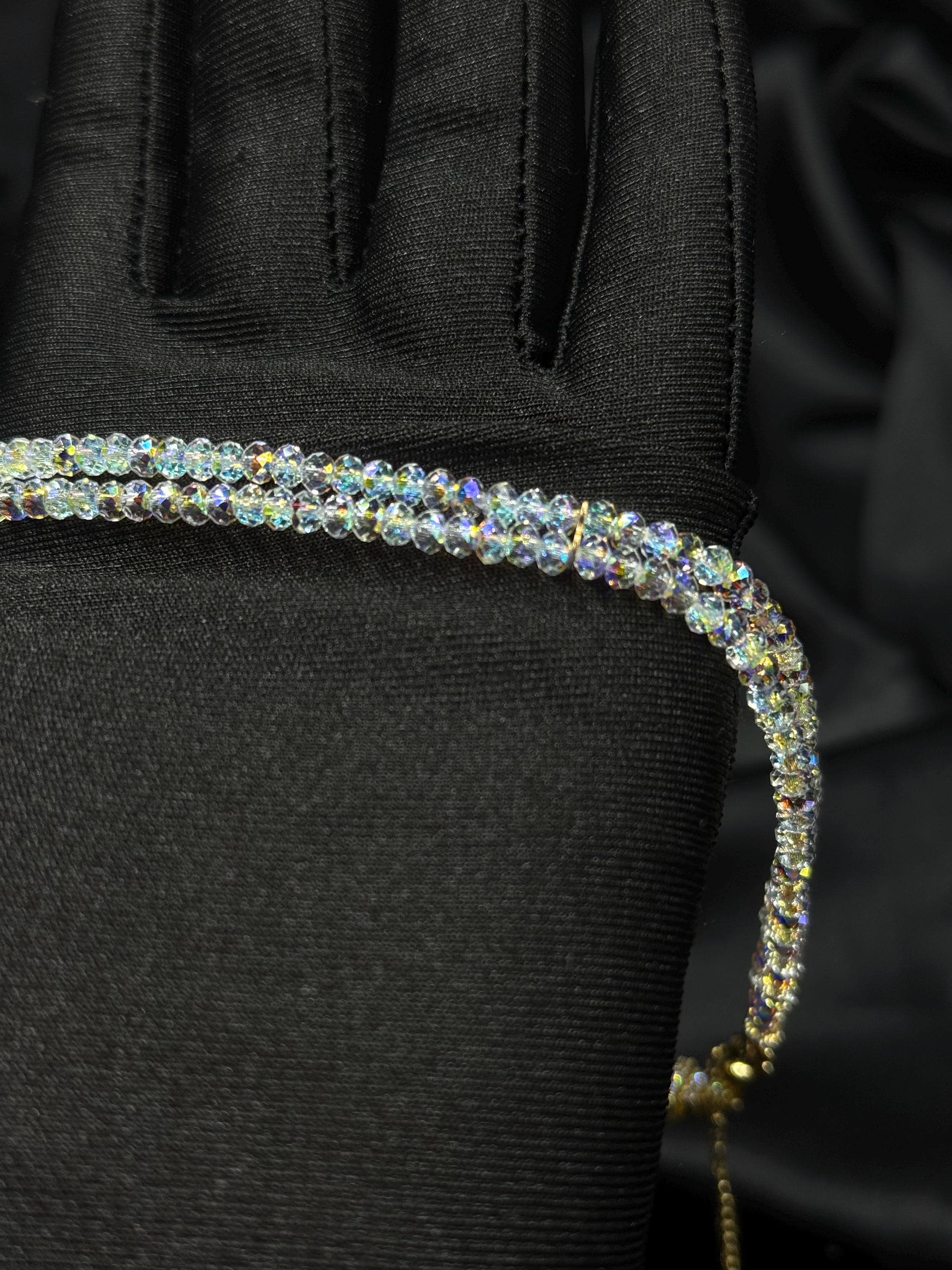 Double Strand Crystal Choker Swarovski Bridal Necklace Aurora Borealis Ab Beaded Jewelry Gold Plated Clasp Design Custom Length Options Wedding Party Accessory Perfect Bridesmaid Gift Premium Quality Construction Elegant Formal Event Style