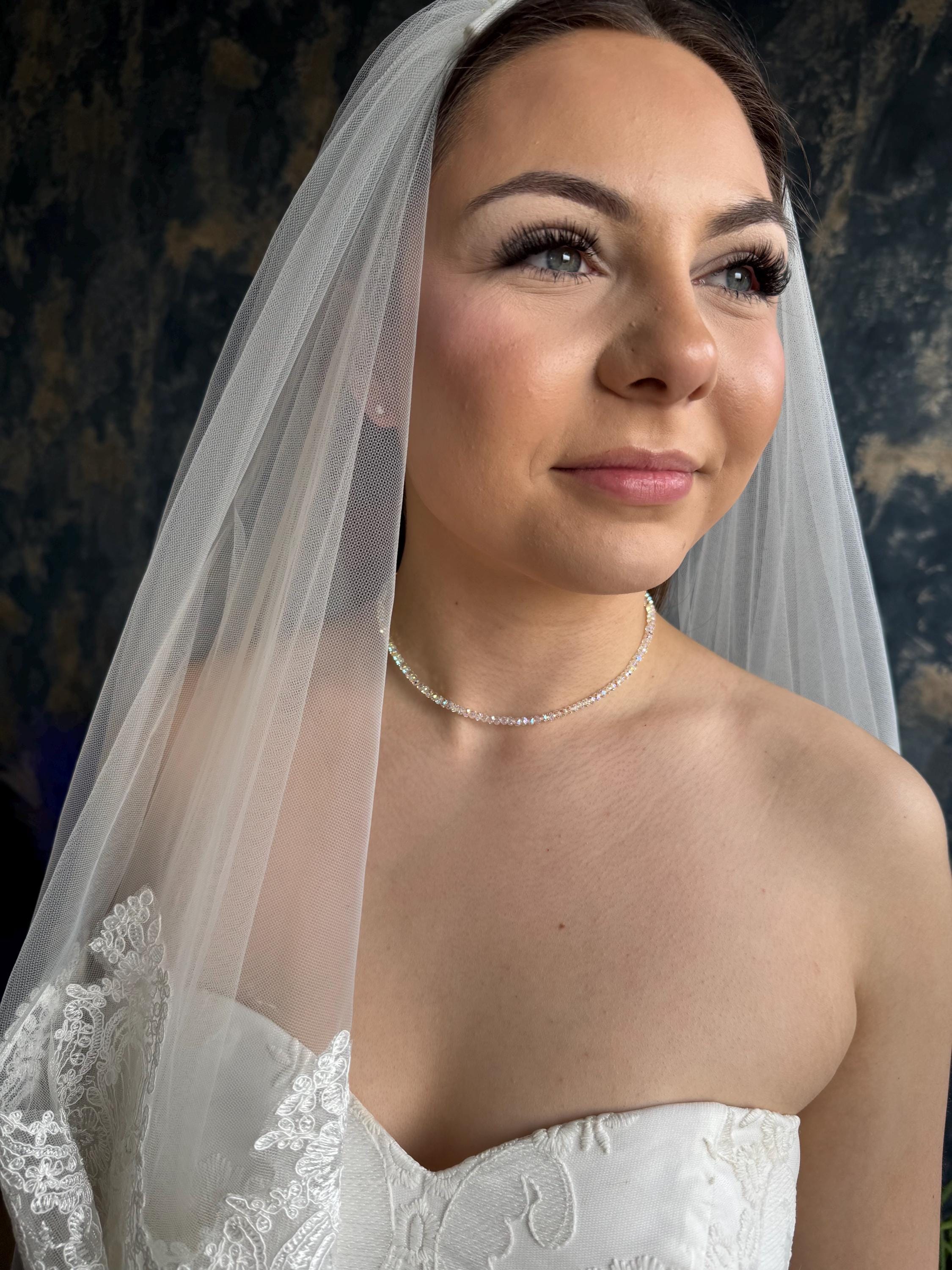 Wedding Party Jewelry Crystal Choker Necklace Swarovski Ab Beaded Design Double Strand Bridal Accessory Gold Plated Clasp Custom Length Options Elegant Bridesmaid Gift Premium Quality Construction Formal Event Style Sophisticated