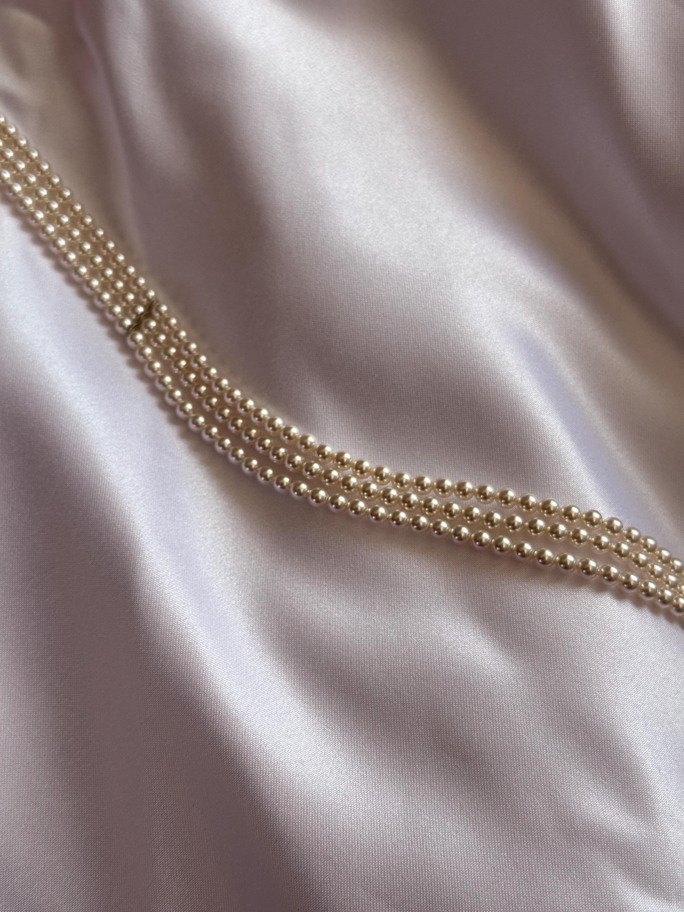 Triple Strand Pearl Choker Necklace Bridal Pearl Collar Micropearl Wedding Jewelry Crystal Pearl Bridal Jewellery Tiny Pearls White or Ivory