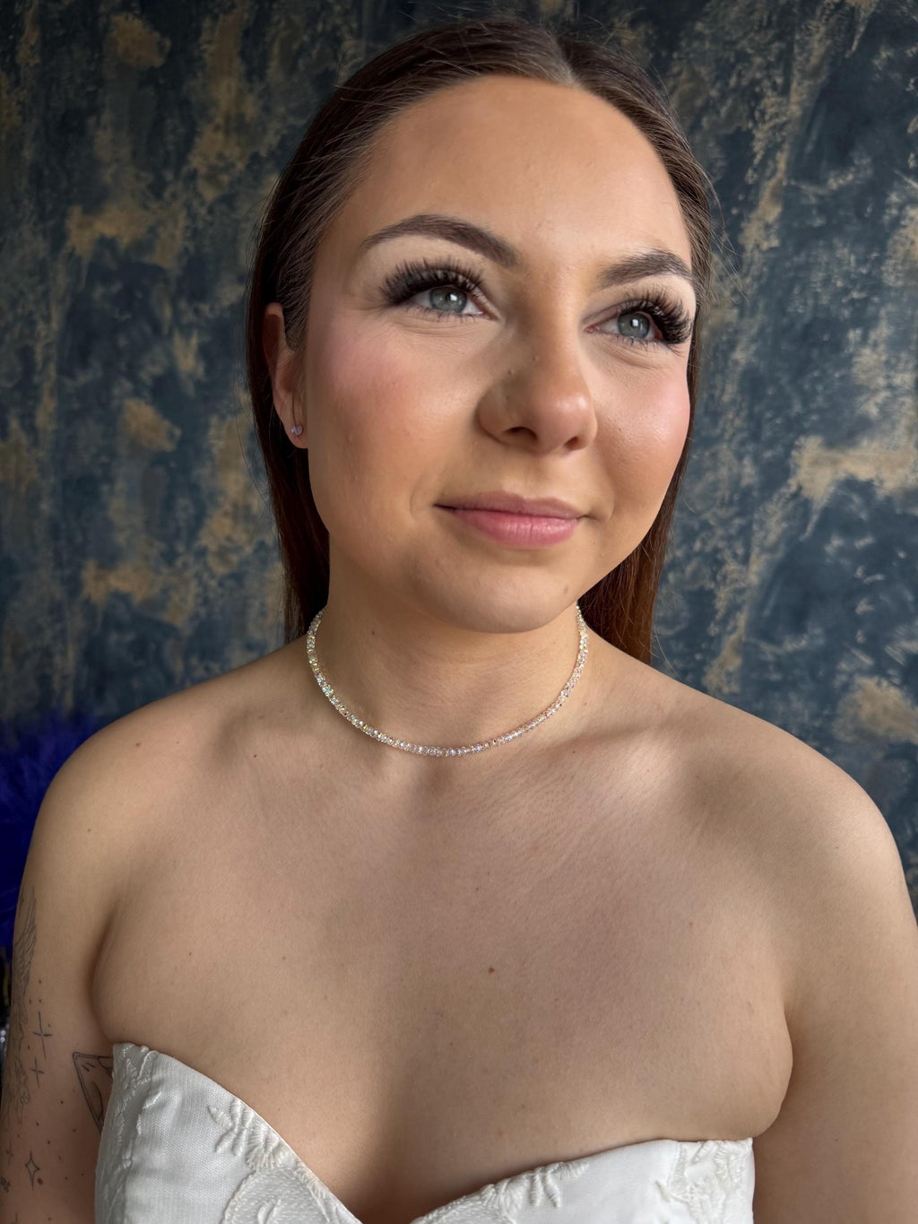 Wedding Party Jewelry Crystal Choker Necklace Swarovski Ab Beaded Design Double Strand Bridal Accessory Gold Plated Clasp Custom Length Options Elegant Bridesmaid Gift Premium Quality Construction Formal Event Style Sophisticated