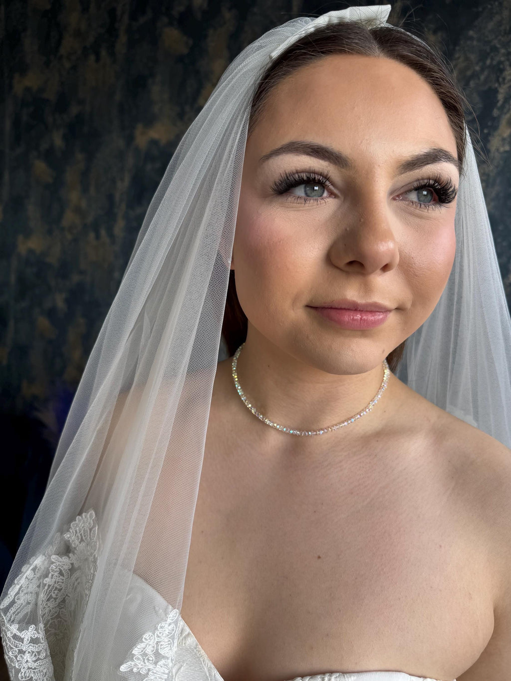 Swarovski Crystal Choker Necklace Bridal Wedding Jewelry Aurora Borealis Iridescent Beads Rainbow Prism Effect Light Catching Faceted Design Delicate Bride Accessory Perfect Wedding Day Statement Piece Elegant Close Fitting Style Romantic Special
