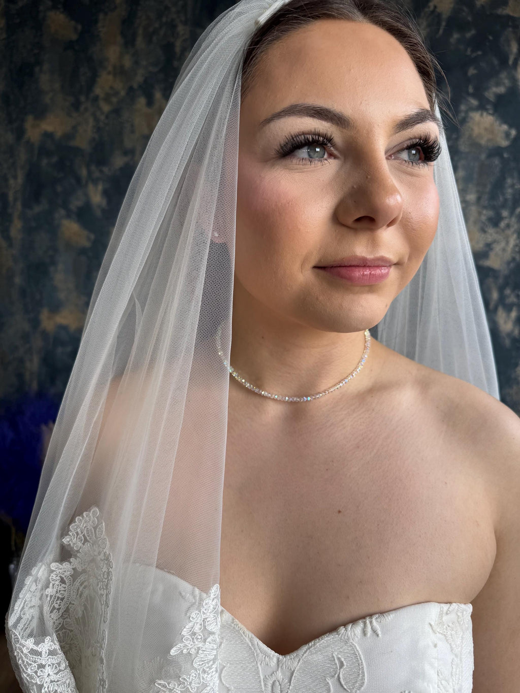 Wedding Party Jewelry Crystal Choker Necklace Swarovski Ab Beaded Design Double Strand Bridal Accessory Gold Plated Clasp Custom Length Options Elegant Bridesmaid Gift Premium Quality Construction Formal Event Style Sophisticated