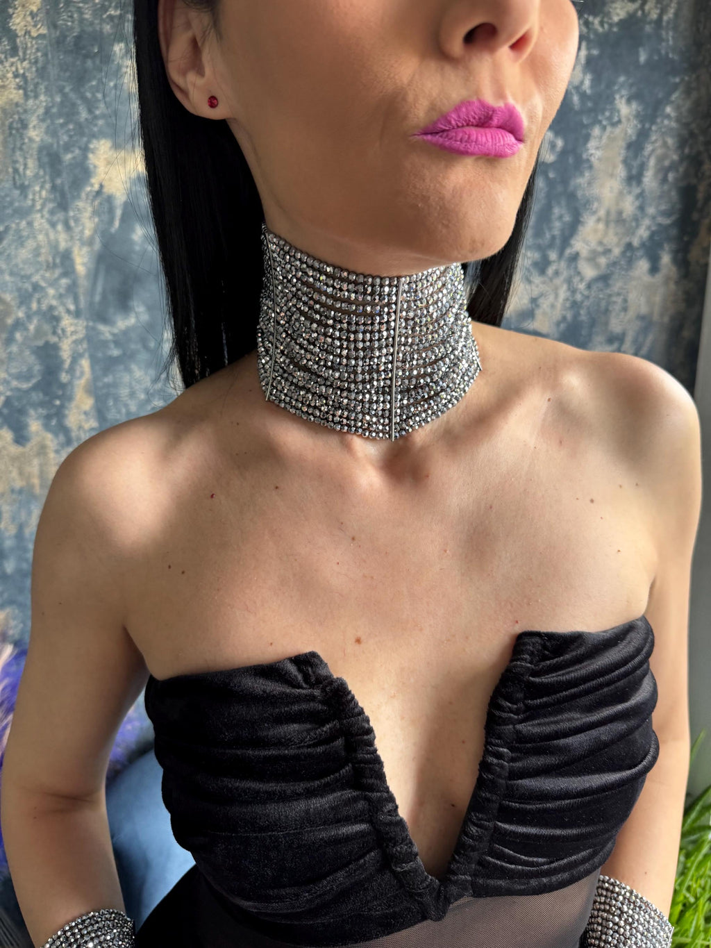 Glamorous Evening Jewelry Formal Attire Statement Necklace Crystal Rhinestone Choker Multi Strand Design Wedding Guest Bridal Accessory Special Occasion Celebrity Style Collar Handcrafted Luxury Sparkle Faceted Beads Cascading Strands