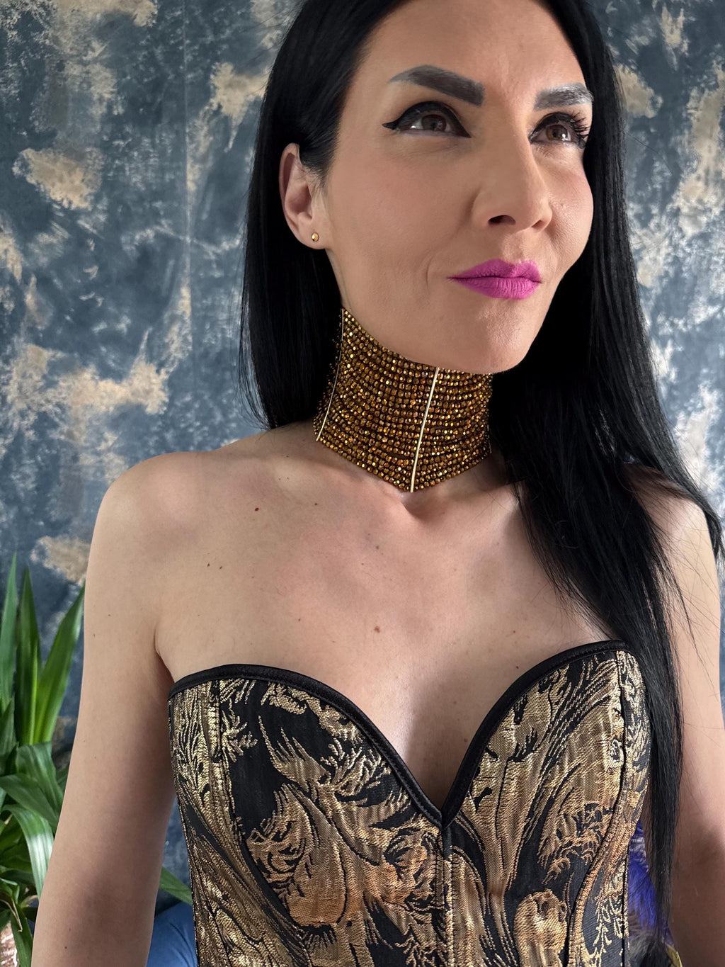 Fashion Forward Necklace Gold Statement Piece Egyptian Style Design Festival Jewelry Collection Handmade Elegant Accessory Wedding Event Wear Costume Jewellery Inspiration Celebrity Style Choker Glass Beaded Pattern Custom Length Option