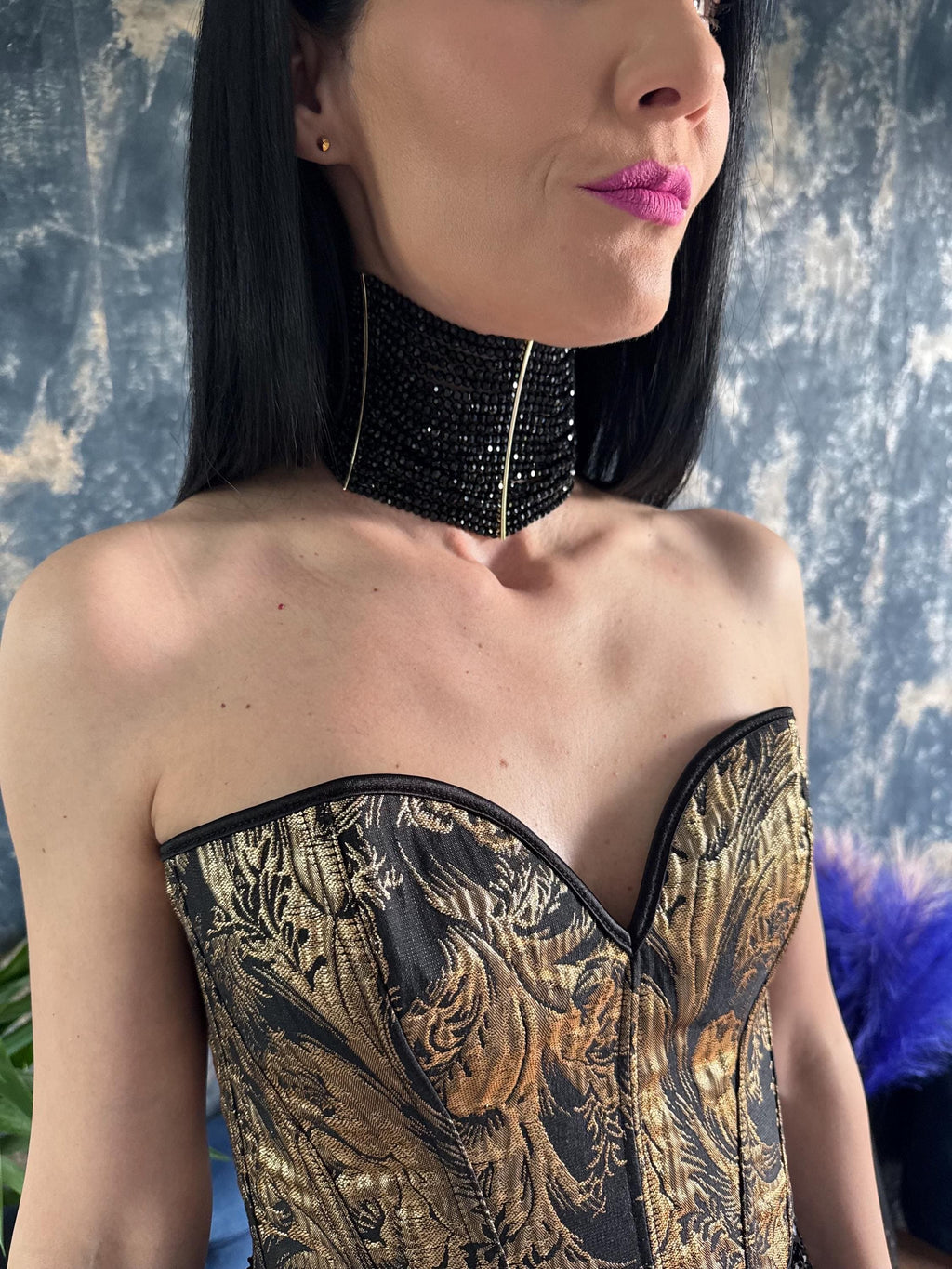 Gothic Statement Jewelry Wide Collar Choker Dior Necklace Black Glass Bead Multi Strand Victorian Design Dramatic Evening Formal Wear Adjustable Chain Costume Jewellery Neck Piece Bold Fashion Accessory Special Occasion Style Retro Collection