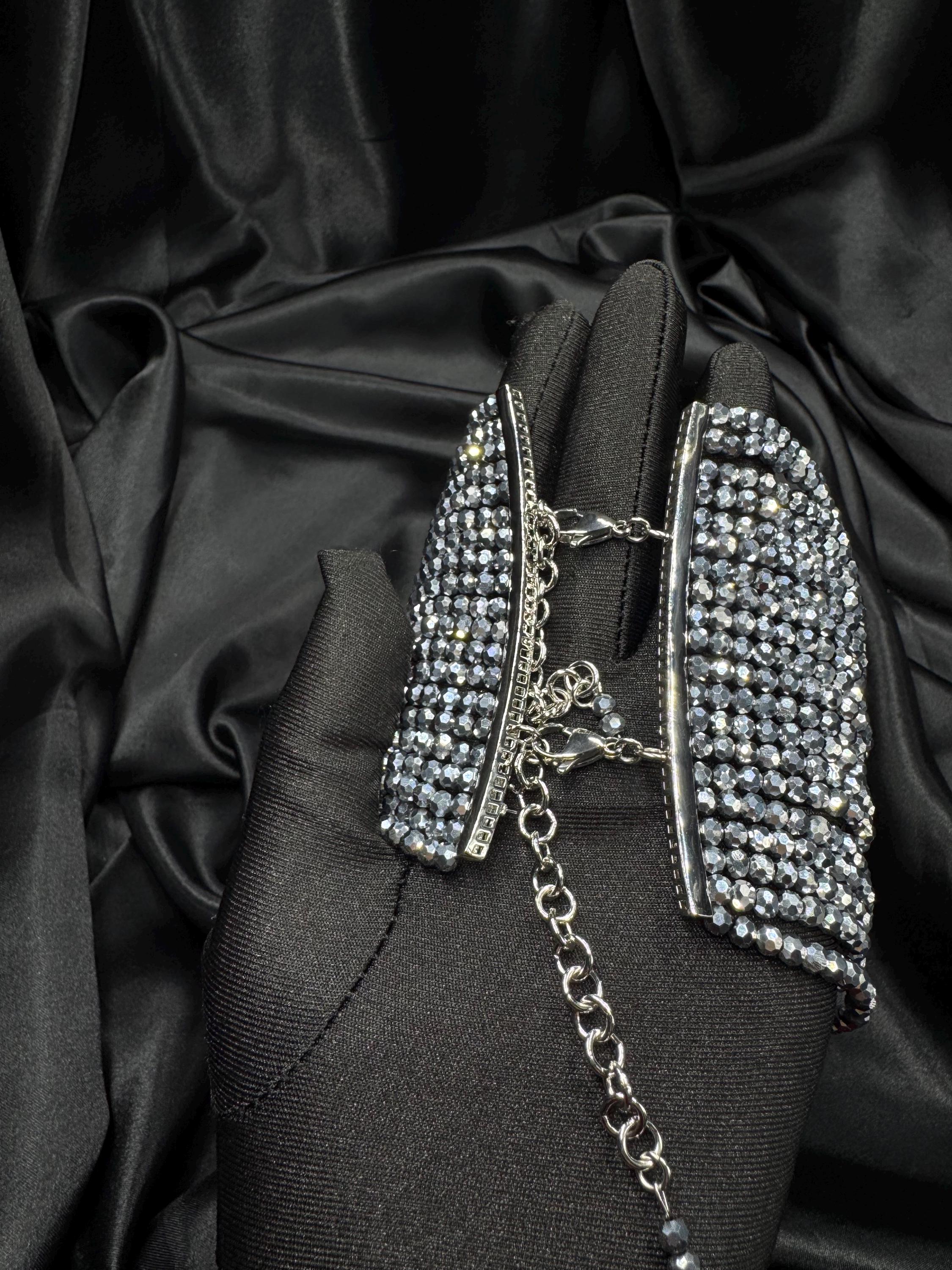 Wide Silver Choker Sparkling Crystal Collar Glamorous Statement Necklace Gothic Evening Jewelry Formal Party Gala Accessory Faceted Beads