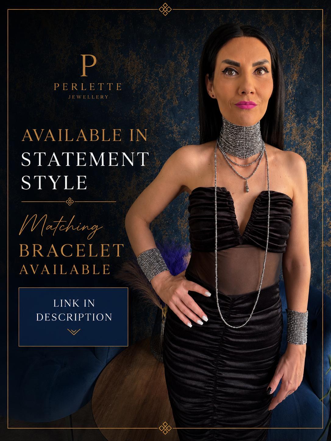 Glamorous Evening Jewelry Formal Attire Statement Necklace Crystal Rhinestone Choker Multi Strand Design Wedding Guest Bridal Accessory Special Occasion Celebrity Style Collar Handcrafted Luxury Sparkle Faceted Beads Cascading Strands