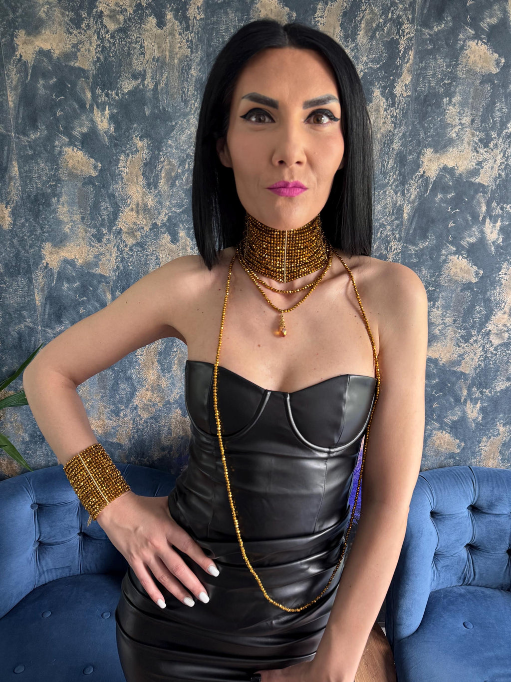 Gold Choker Necklace Beaded Women Statement Wide Collar Chunky Crystal Bead Jewelry Bold Runway Fashion Maximalist Style Perfect Gift Her Birthday Party Celebration Special Event Adjustable Length Faceted Glass Design Boho Chic Accessory