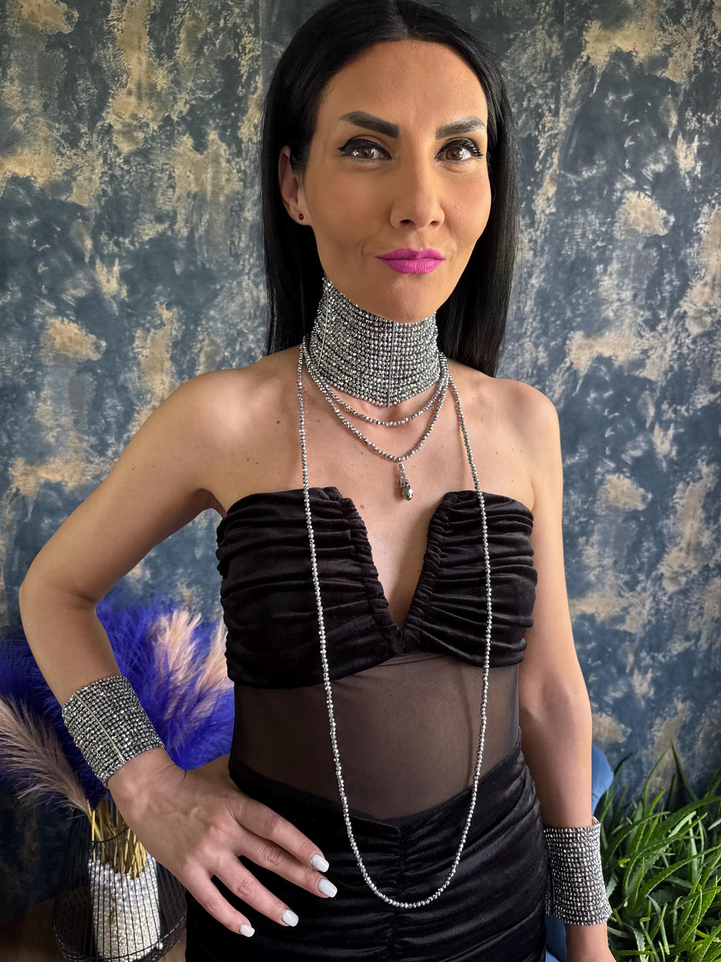 silver statement choker wide silver choker crystal collar necklace silver glam necklace statement collar necklace luxury silver necklace crystal statement necklace beaded silver choker necklace