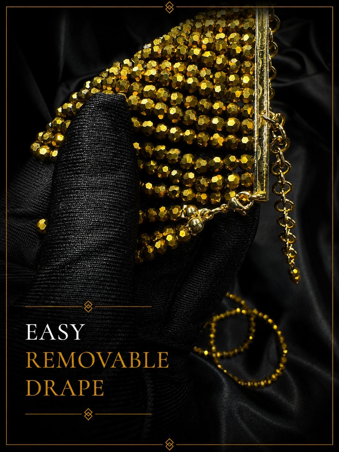 Gold Statement Choker Layered Shiny Necklace Wide Faceted Bead Collar Necklace Gothic Glam Jewelry Dramatic Chunky Evening Date Accessory