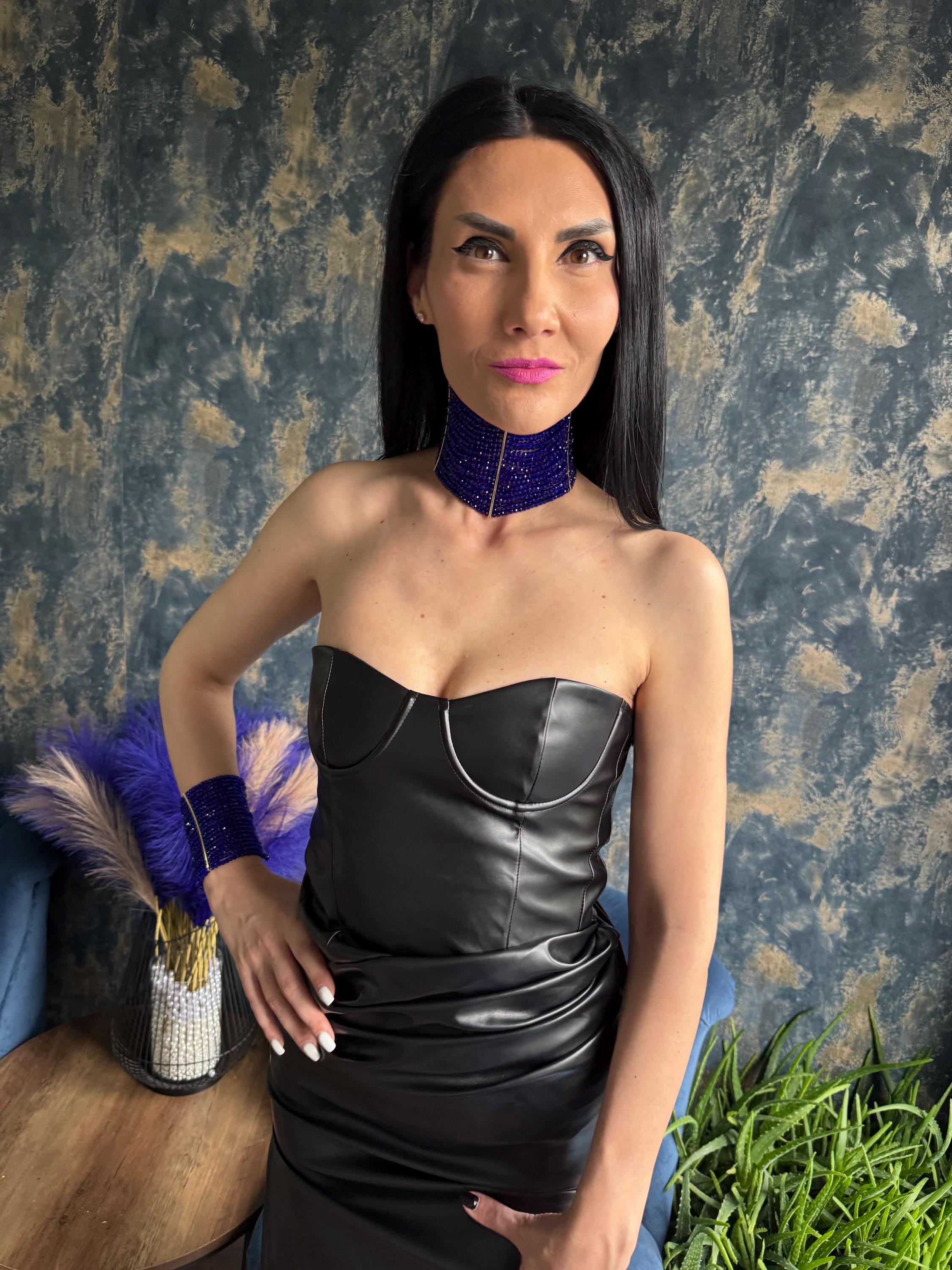 Royal Blue Statement Bold Trendy Choker, Elegant Modern Formal Collar, Eye Catching Multi Strand Wide Necklace, Chunky Tick Shiny Jewelley