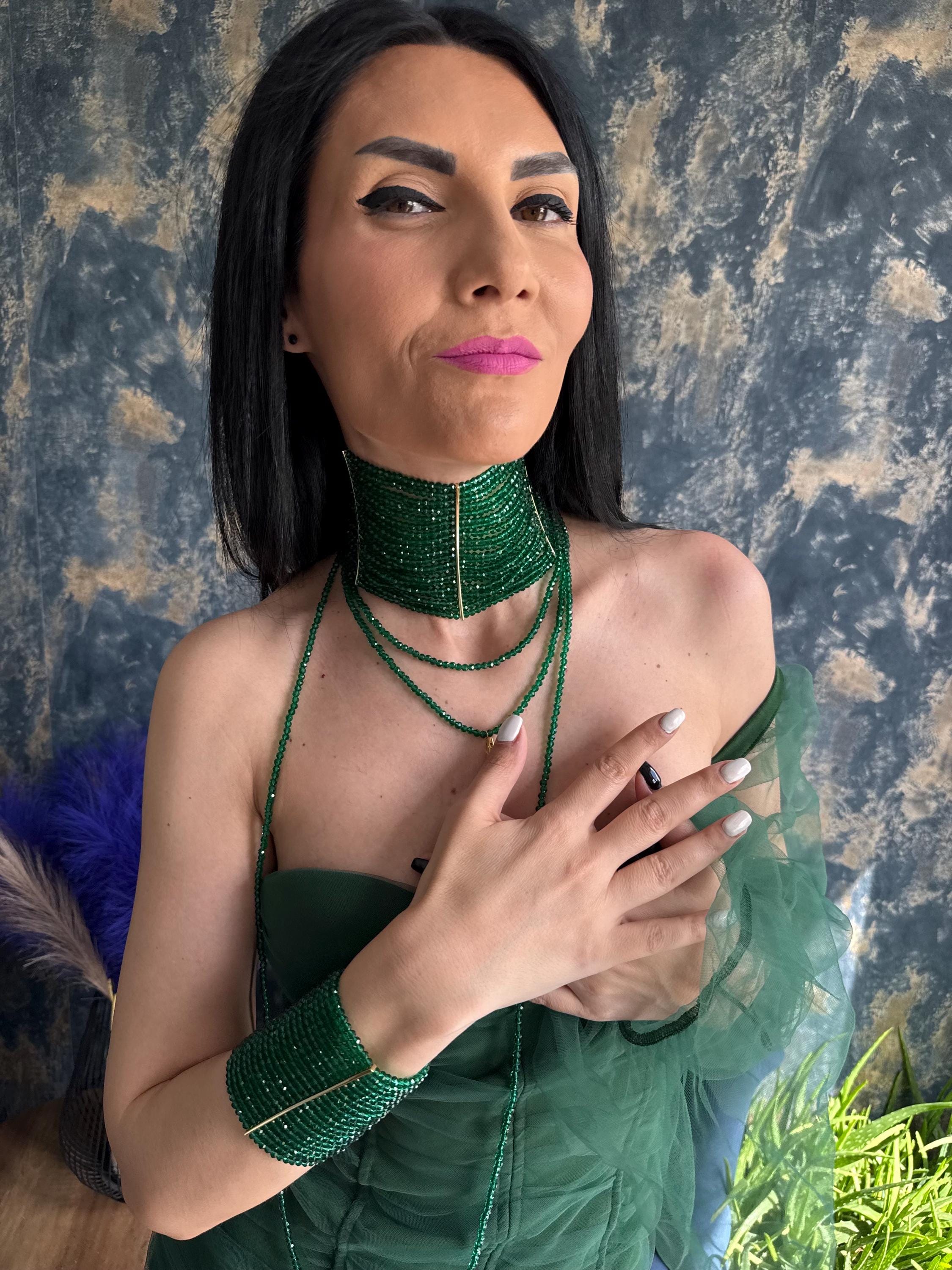 Emerald Green Choker Green Statement Necklace Beaded Choker Necklace Green Collar Necklace Statement Choker Luxury Choker Necklace Handmade Choker Emerald Necklace Glass faceted Bead Choker
Dramatic Necklace Emerald Green Statement Choker Luxury Green Collar Necklace Handmade Emerald Choker Green Evening Jewellery
Editorial Fashion Necklace Gothic Glam Choker Festival Statement Necklace Maximalist Jewellery Green Glass Bead Necklace Unique Gift For Her