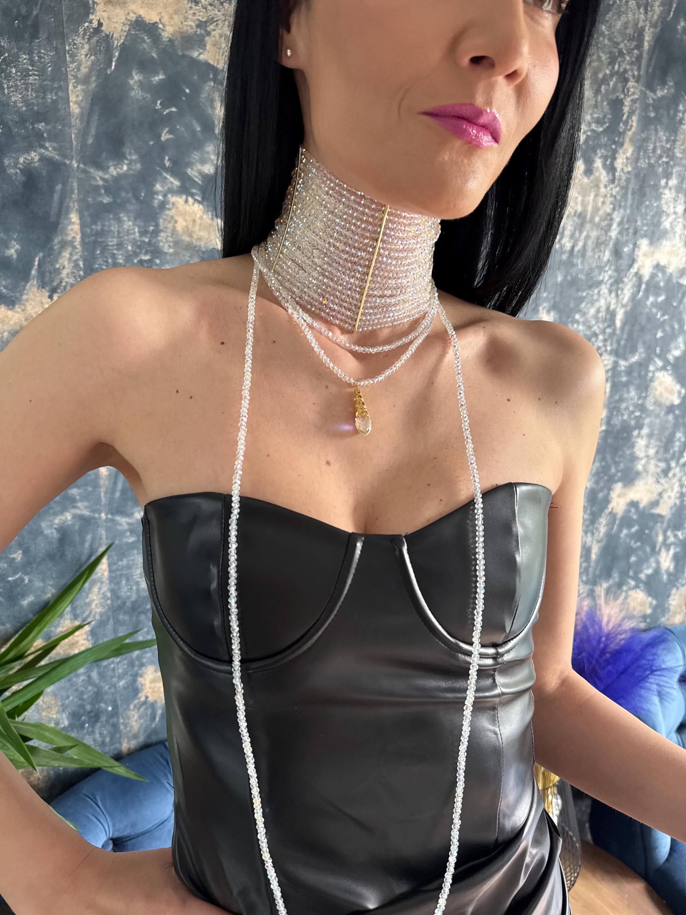 Wide Crystal Choker Necklace, AB Rhinestone Collar Necklace, Bridal Choker, Wedding Jewelry, Statement Crystal Necklace, Gold or Platinum Plated Gift for Her Crystal AB Choker Necklace, Sparkling Wide Collar Choker, Statement Rhinestone Necklace, Gold Plated Crystal Jewelry, Bachelorette Prom Party Glam Gift Handmade AB Crystal Choker, Iridescent Beaded Collar Necklace, Luxury Rhinestone Choker, Platinum or Gold Plated, Bridal Wedding Evening Jewelry for Women AB Crystal Collar Necklace