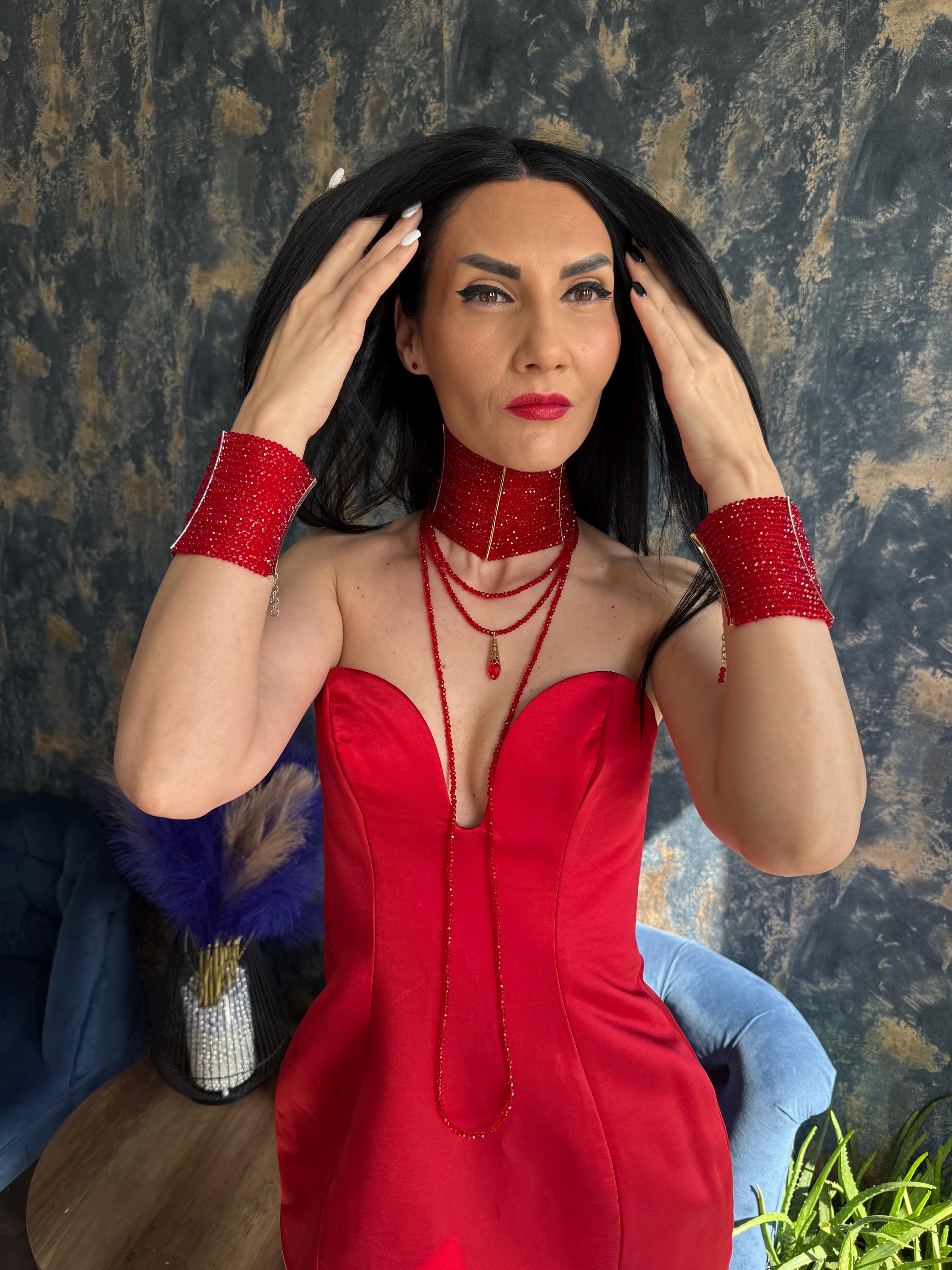 red statement choker red beaded choker ruby red necklace wide choker necklace gothic glam necklace luxury statement neck red collar necklace faceted bead choker evening jewelry handmade choker dramatic necklace bold red jewelry glam necklace