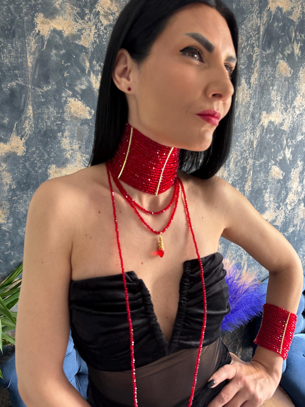 red statement choker red beaded choker ruby red necklace wide choker necklace gothic glam necklace luxury statement neck red collar necklace faceted bead choker evening jewelry handmade choker dramatic necklace bold red jewelry glam necklace