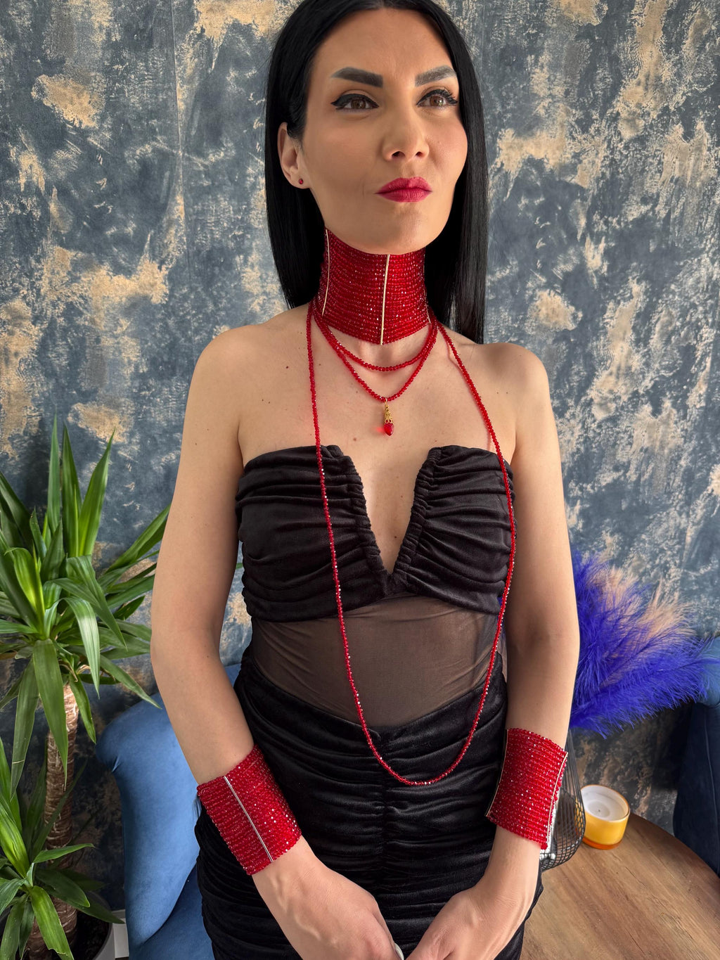 red statement choker red beaded choker ruby red necklace wide choker necklace gothic glam necklace luxury statement neck red collar necklace faceted bead choker evening jewelry handmade choker dramatic necklace bold red jewelry glam necklace