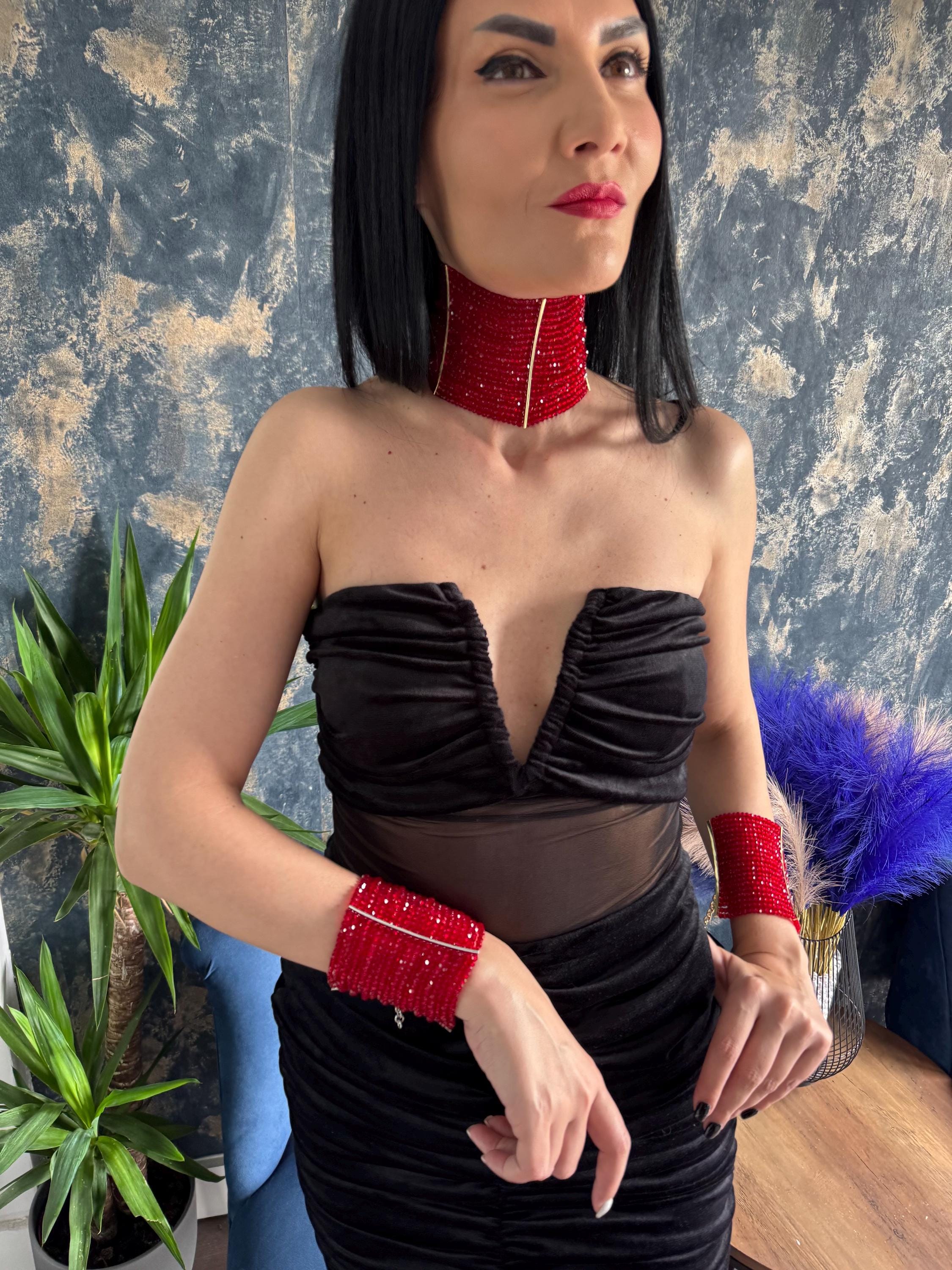 red statement choker red beaded choker ruby red necklace wide choker necklace gothic glam necklace luxury statement neck red collar necklace faceted bead choker evening jewelry handmade choker dramatic necklace bold red jewelry glam necklace