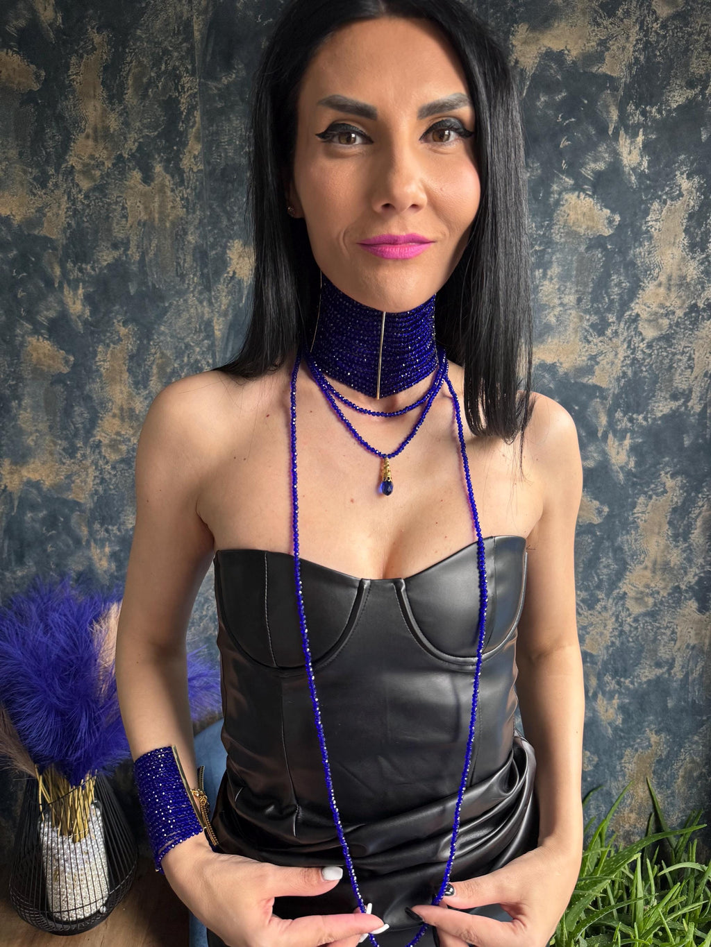necklace queen necklace dramatic choker couture style jewelry runway jewelry gothic glam necklace gala jewelry stage necklace maximalist jewelry royal blue collar Royal Blue Queen Choker, Regal Statement Collar Necklace, Fantasy Inspired Luxury Jewellery, Dramatic Handmade Neckpiece