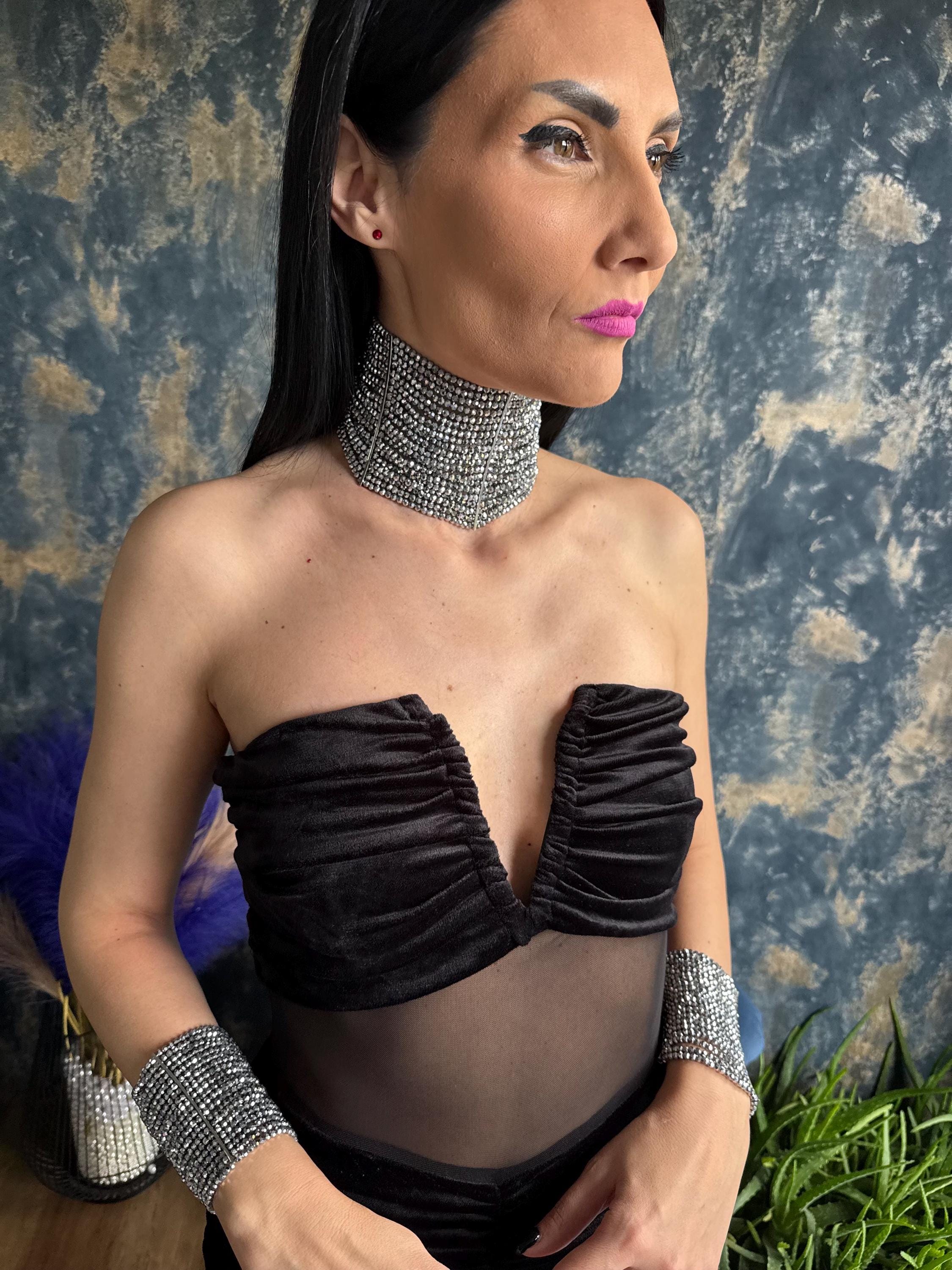 Glamorous Evening Jewelry Formal Attire Statement Necklace Crystal Rhinestone Choker Multi Strand Design Wedding Guest Bridal Accessory Special Occasion Celebrity Style Collar Handcrafted Luxury Sparkle Faceted Beads Cascading Strands