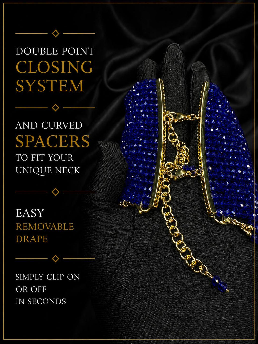Statement Choker Necklace – Royal Blue Beaded Wide Collar Gothic Glam