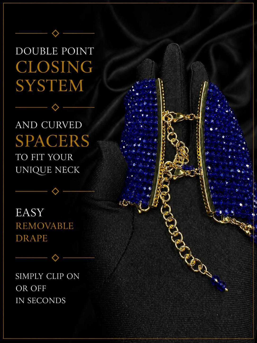 Statement Choker Necklace – Royal Blue Beaded Wide Collar Gothic Glam