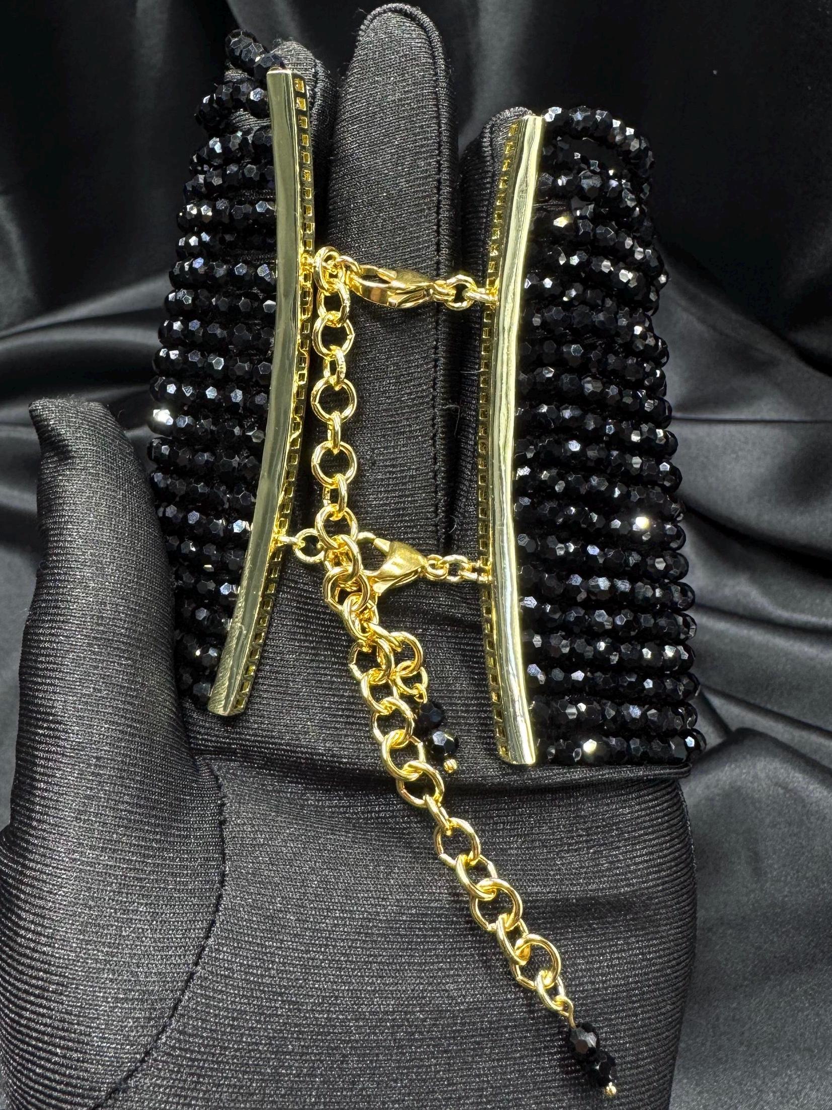 Wide Black Shiny Bead Choker Gothic Statement Collar Necklace Multi Strand Beaded Choker Dramatic Formal Neck Piece Victorian Evening Wear