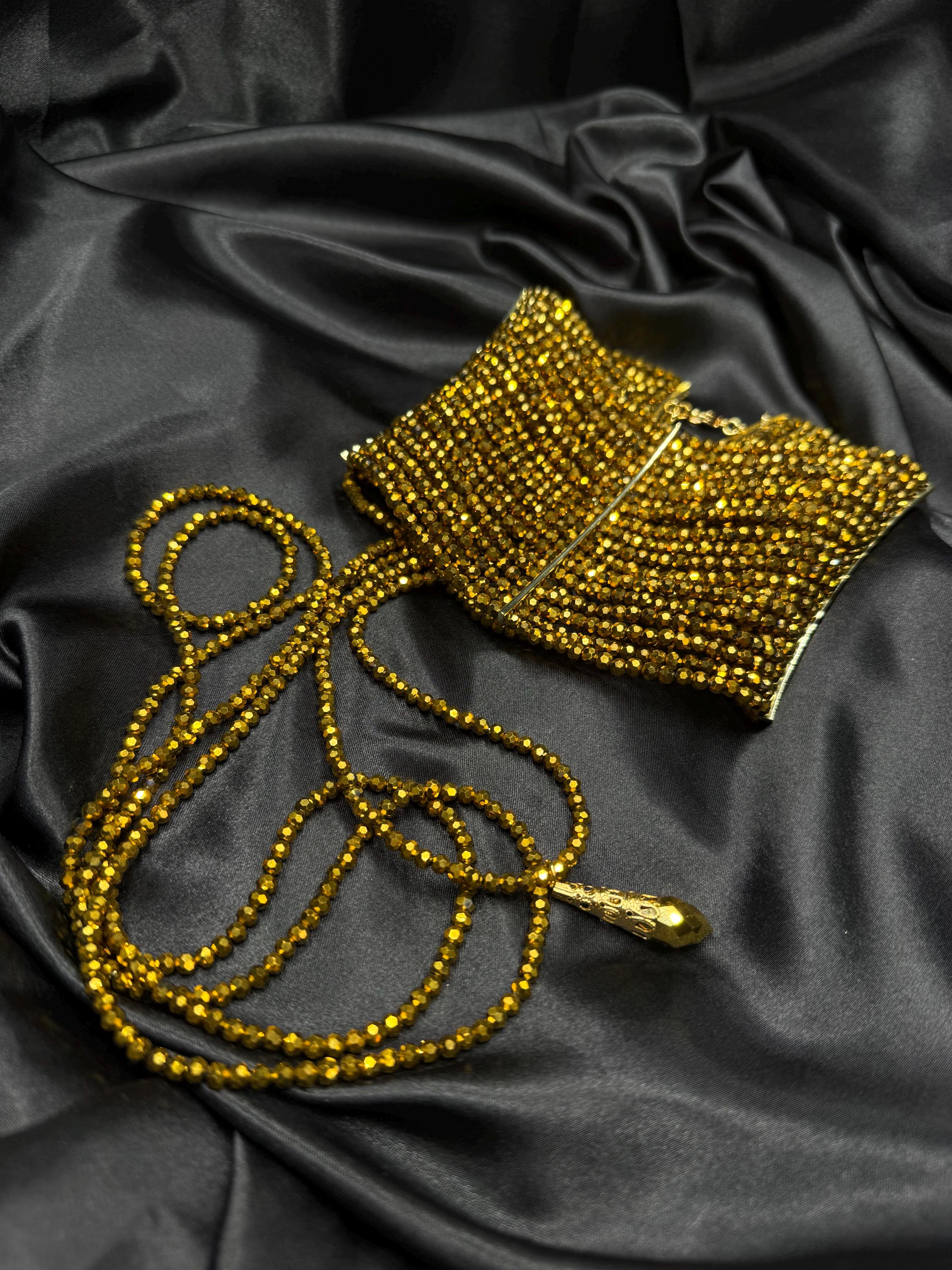 Gold Statement Choker Layered Shiny Necklace Wide Faceted Bead Collar Necklace Gothic Glam Jewelry Dramatic Chunky Evening Date Accessory