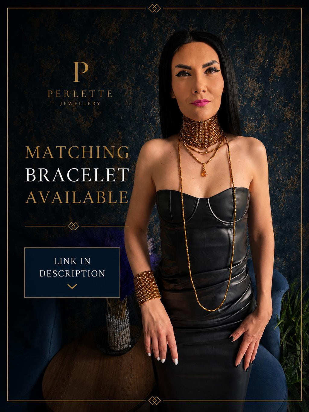 Chunky Gold Necklace Statement Choker Women Beaded Wide Collar Design Crystal Bead Jewelry Bold Maximalist Fashion Runway Style Perfect Party Accessory Gift Her Birthday Celebration Special Event Faceted Glass Adjustable Length Boho Chic