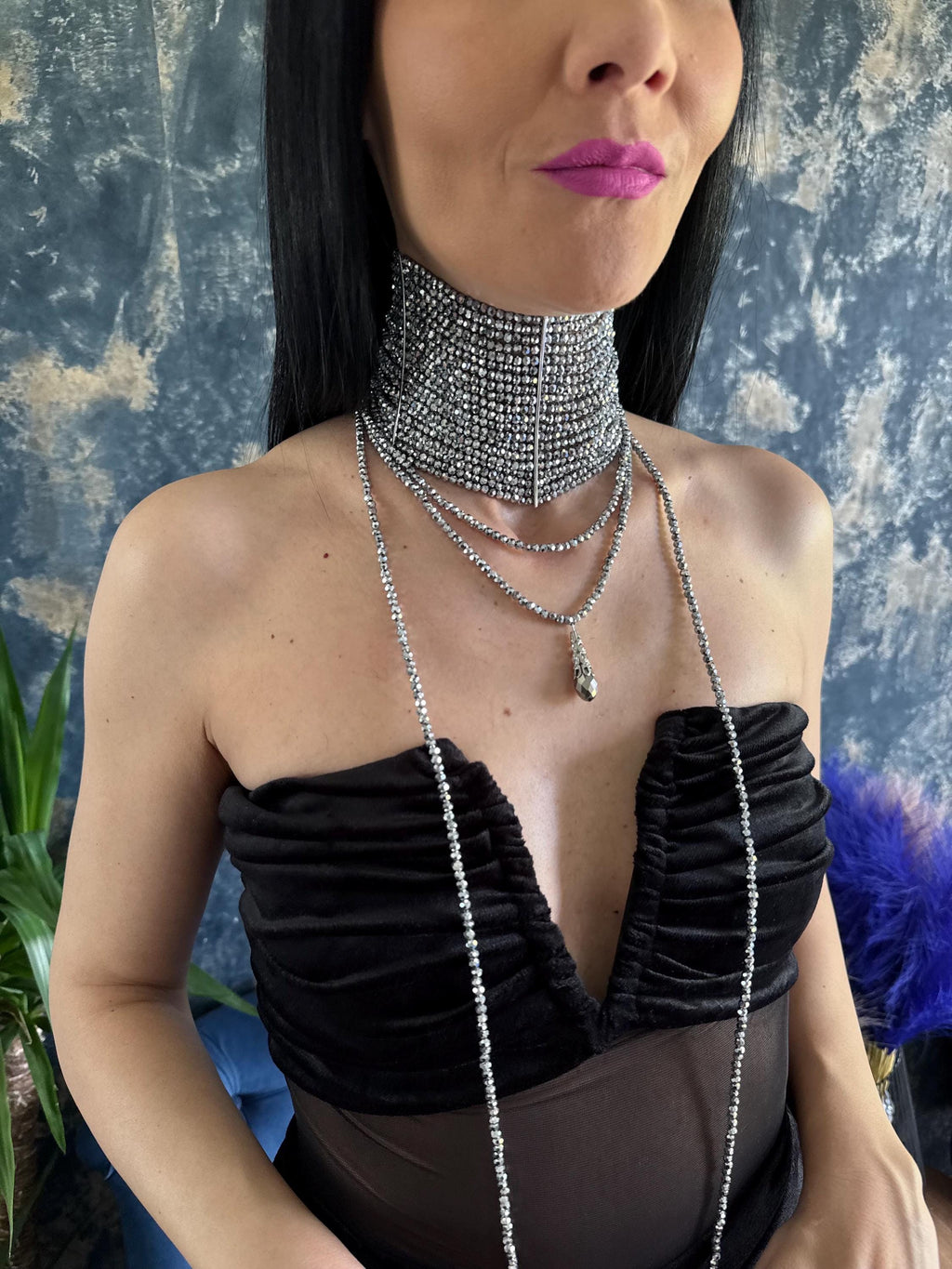 silver statement choker wide silver choker crystal collar necklace silver glam necklace statement collar necklace luxury silver necklace crystal statement necklace beaded silver choker necklace