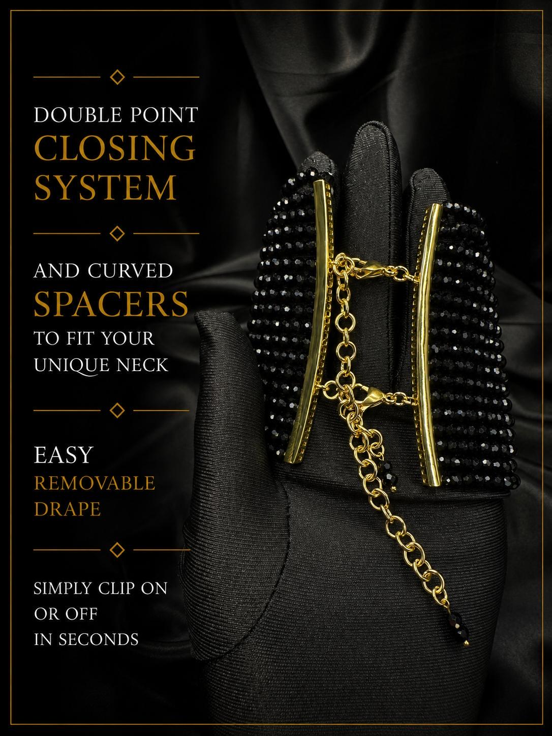 Wide Black Beaded Choker Gothic Glam Wrap Necklace Multi Strand Collar Evening Jewellery Statement Piece Multi Layer Neck Cover Accessory