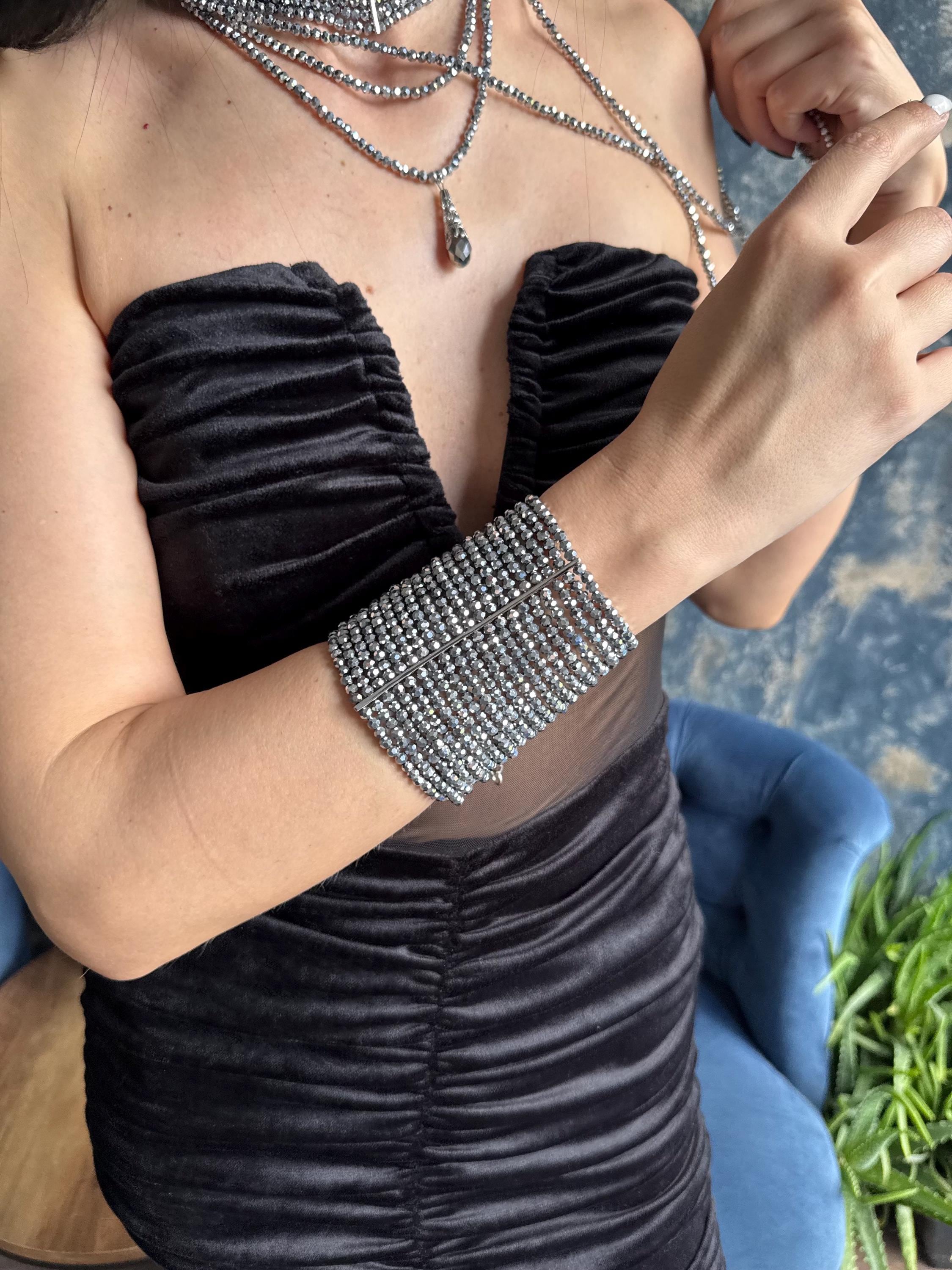 Silver Statement Cuff Bracelet Wide Beaded Bracelet Crystal Glass Bracelet Platinum Plated Bracelet Prom Jewellery Evening Bracelet
Wide Silver Bracelet Multi Strand Beaded Cuff Sparkly Crystal Bracelet Glamorous Statement Jewellery, Wedding Guest Bracelet
Silver Faceted Bead Bracelet Chunky Statement Bracelet Platinum Plated Cuff Bridal Bracelet Pageant Jewellery Luxury Silver Bracelet Wide Crystal Cuff Bracelet Formal Event Jewellery Prom Bracelet Sparkly Wrist Cuff