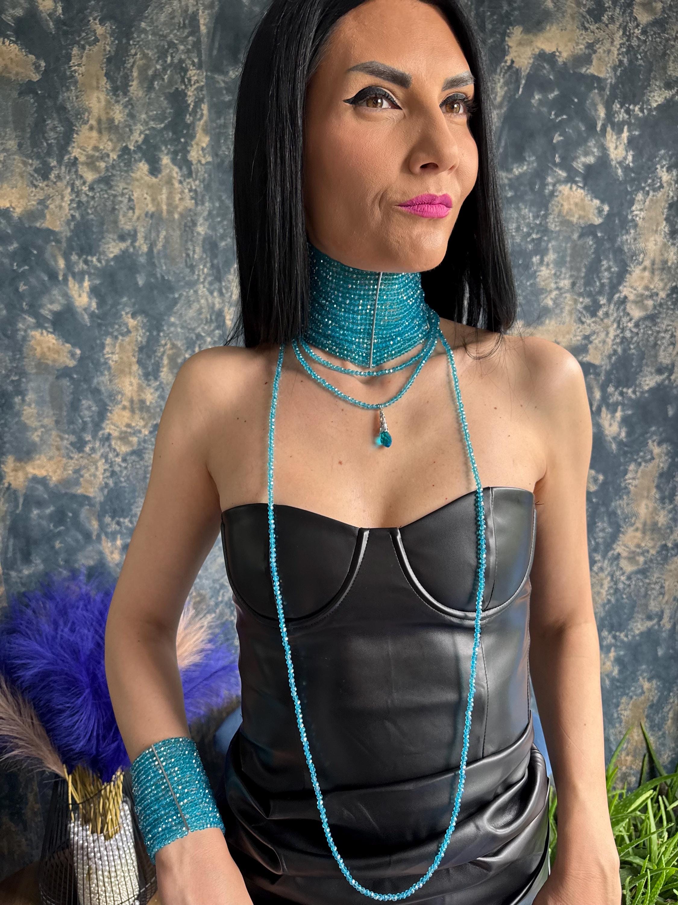 aquamarine choker blue crystal choker faceted bead choker beaded collar necklace statement choker glass bead necklace march birthstone something blue jewelry wide choker necklace handmade beaded jewelry layering necklace gift for her maximalist necklace