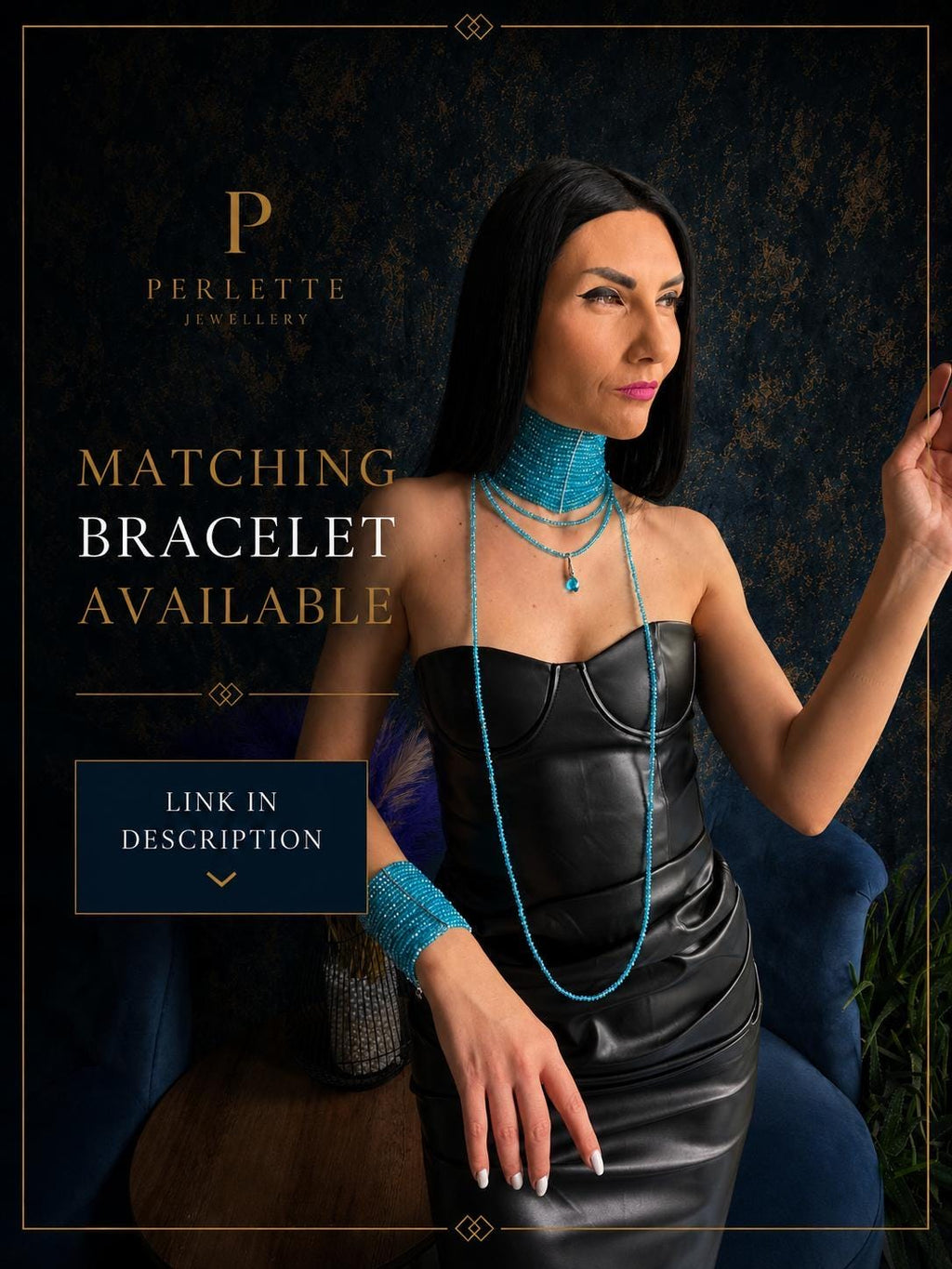 Beaded Choker Necklace – Aquamarine Blue Wide Statement Collar