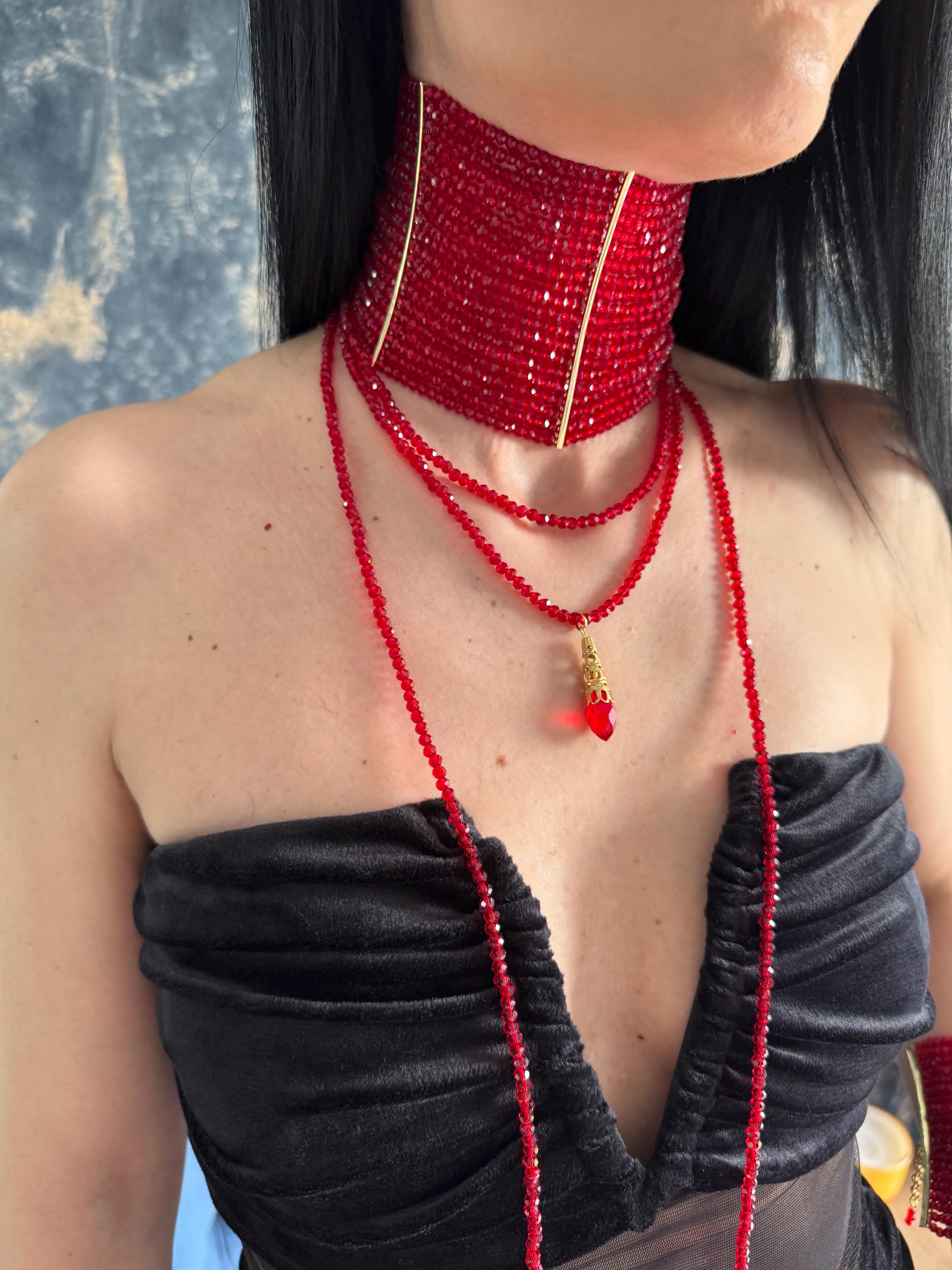 red statement choker red beaded choker ruby red necklace wide choker necklace gothic glam necklace luxury statement neck red collar necklace faceted bead choker evening jewelry handmade choker dramatic necklace bold red jewelry glam necklace