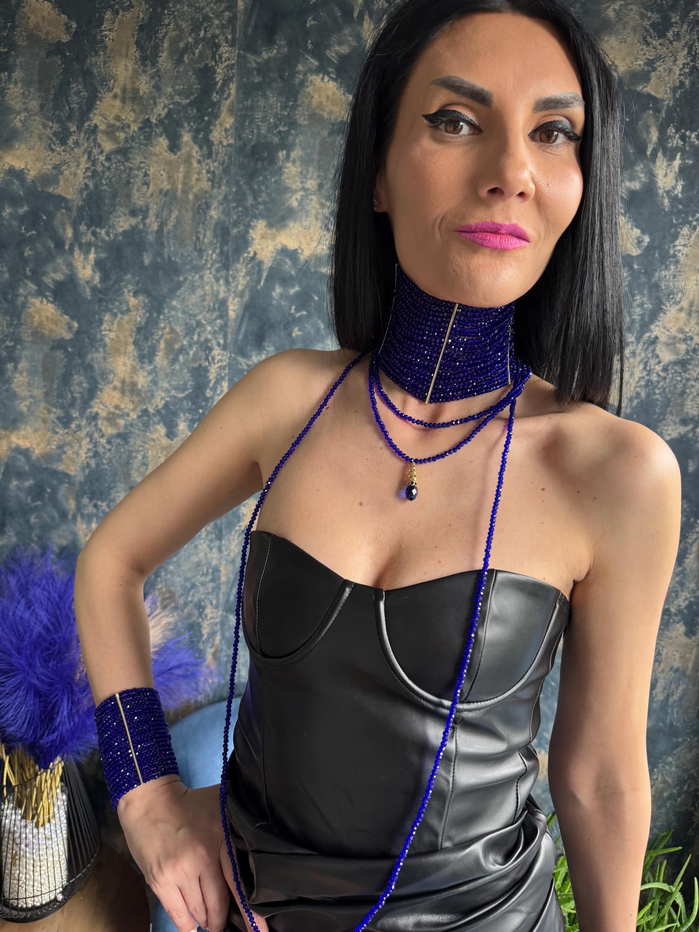 necklace queen necklace dramatic choker couture style jewelry runway jewelry gothic glam necklace gala jewelry stage necklace maximalist jewelry royal blue collar Royal Blue Queen Choker, Regal Statement Collar Necklace, Fantasy Inspired Luxury Jewellery, Dramatic Handmade Neckpiece