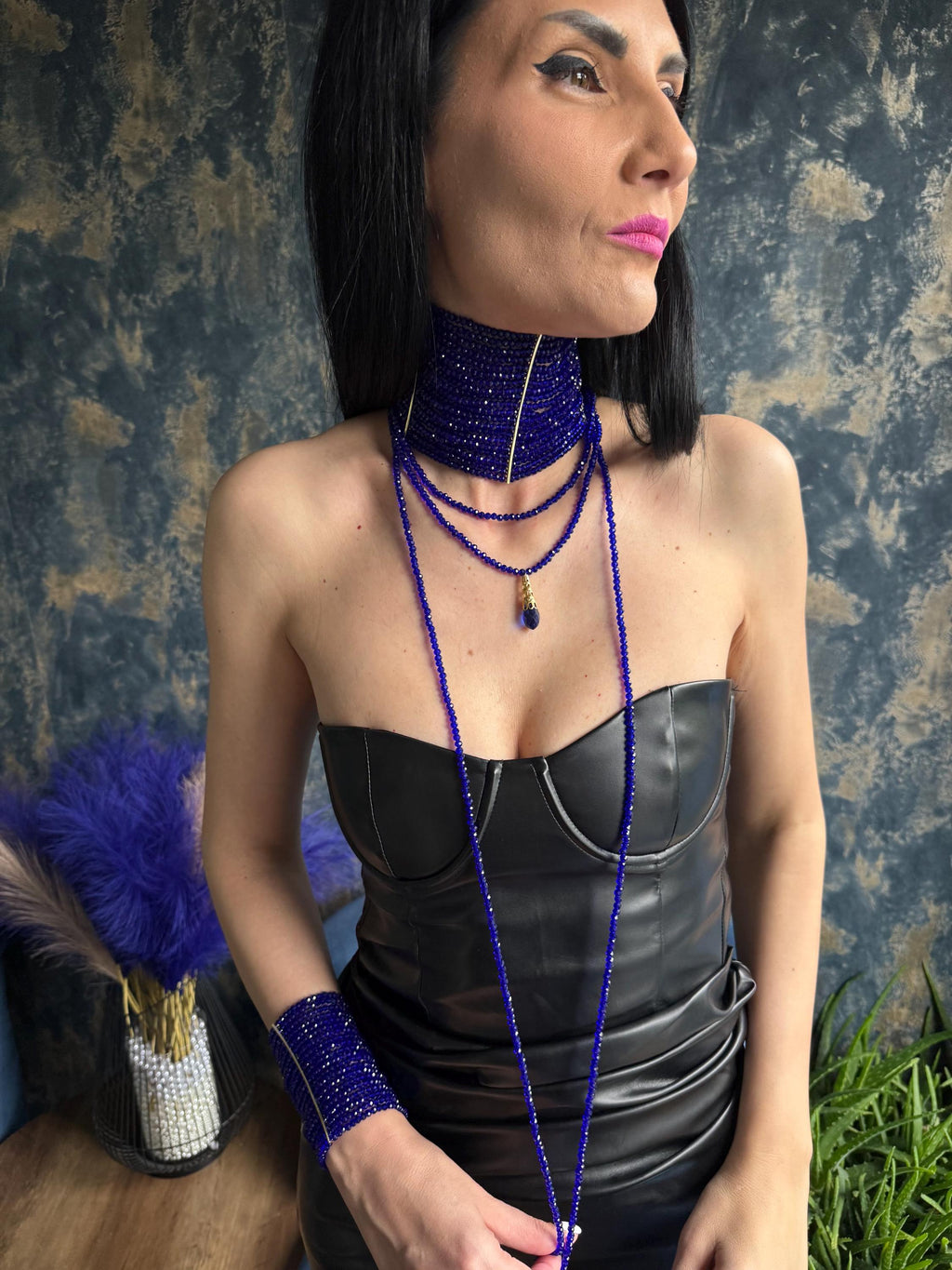 Maximalist Royal Blue Choker, Bold Collar Necklace, Dramatic Handmade Jewellery, Luxury Fashion Statement Piece Royal Blue Gala Necklace, Luxury Statement Choker, Bold Evening Collar, Elegant Dramatic Jewellery for Formal Events Burlesque Statement Choker, Royal Blue Stage Necklace, Cabaret Glam Collar, Performance Jewellery, Dramatic Fashion Piece