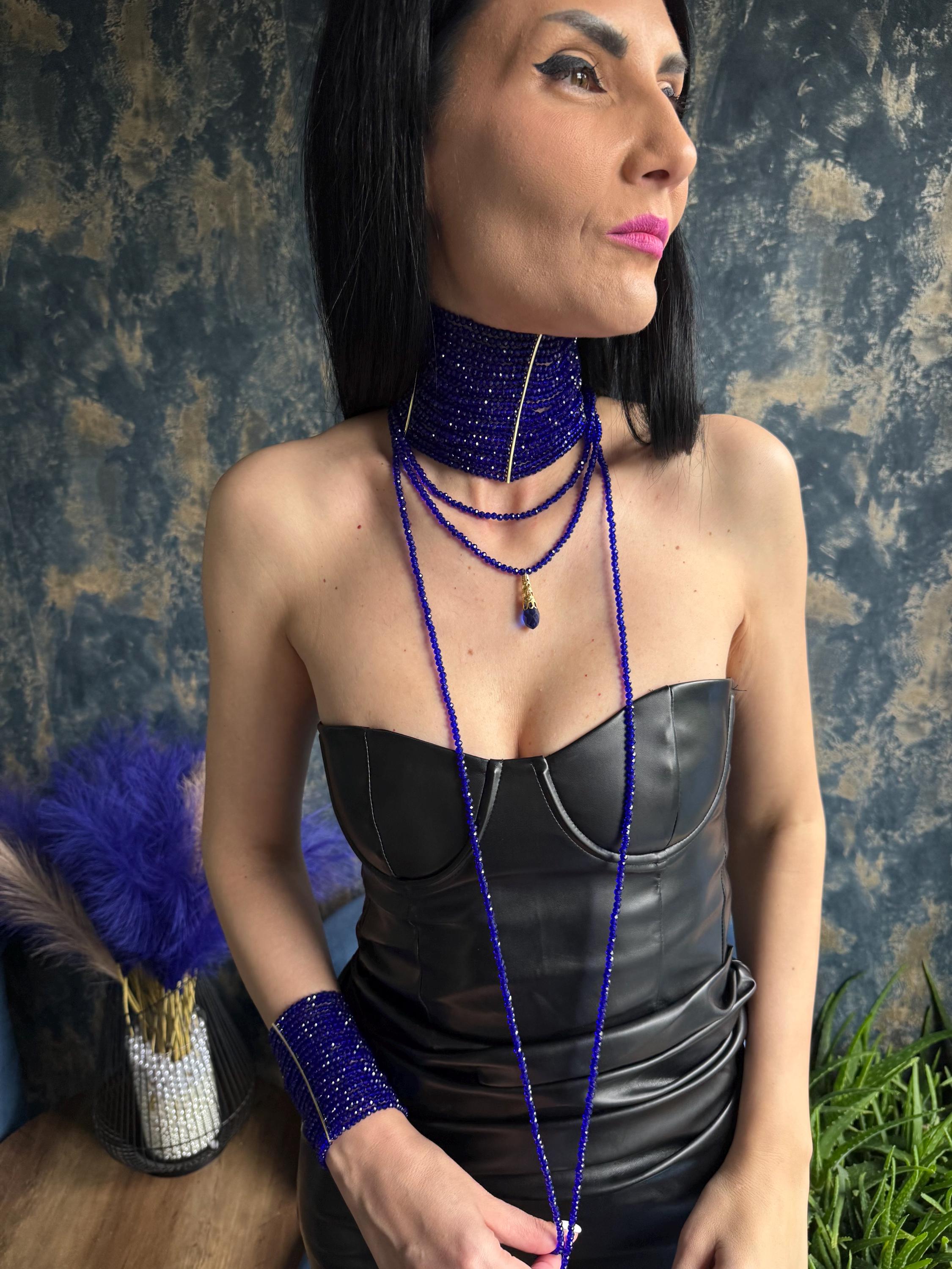 Maximalist Royal Blue Choker, Bold Collar Necklace, Dramatic Handmade Jewellery, Luxury Fashion Statement Piece Royal Blue Gala Necklace, Luxury Statement Choker, Bold Evening Collar, Elegant Dramatic Jewellery for Formal Events Burlesque Statement Choker, Royal Blue Stage Necklace, Cabaret Glam Collar, Performance Jewellery, Dramatic Fashion Piece