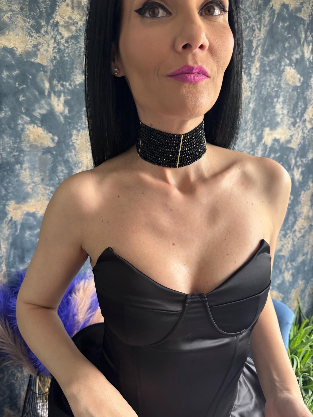 Black Layered Choker Necklace Gothic Statement Jewelry Wide Collar Style Elegant Evening Necklace Dark Multi-strand Piece