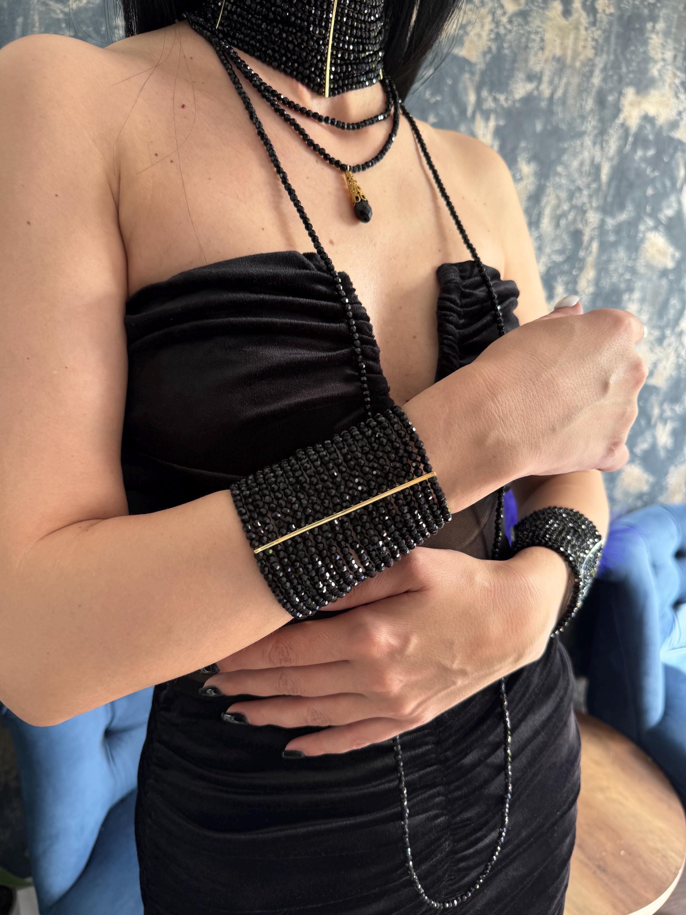 Black Beaded Cuff Bracelet Wide Statement Bracelet Multi Strand Black Glass Bead Bracelet Gold or Silver Bracelet Evening Jewelry Wide Black Bracelet Statement Cuff Bracelet Black Faceted Glass Beads Gold Plated Bracelet Gothic Glam Jewelry Gift Chunky Black Bead Bracelet Elegant Wide Bracelet Multi Row Beaded Cuff Gold Spacer Bracelet Prom Jewelry Black Statement Bracelet Layered Beaded Bracelet Luxury Evening Bracelet Goldor Platinum Plated Jewelry Wide Black Cuff Bracelet