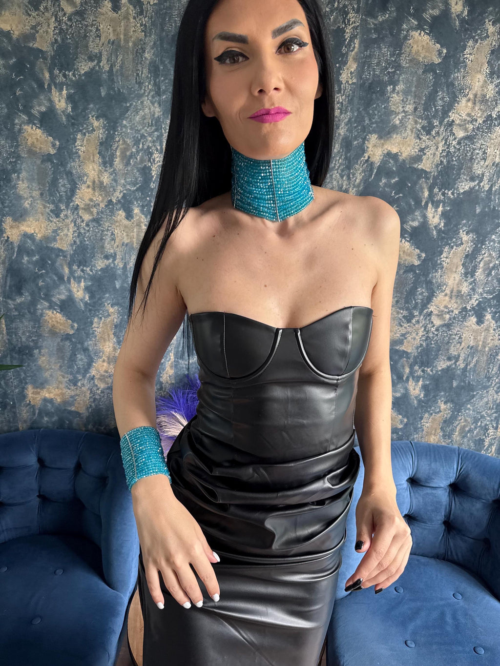 Wide Collar Choker Necklace Teal Beaded Statement Jewelry Multi Row Design Handcrafted Boho Fashion Accessory Aqua Blue Faceted Beads Dramatic Layered Necklace High Neck Collar Festival Wear Jewelry Bold Statement Piece Turquoise Jewel Tone