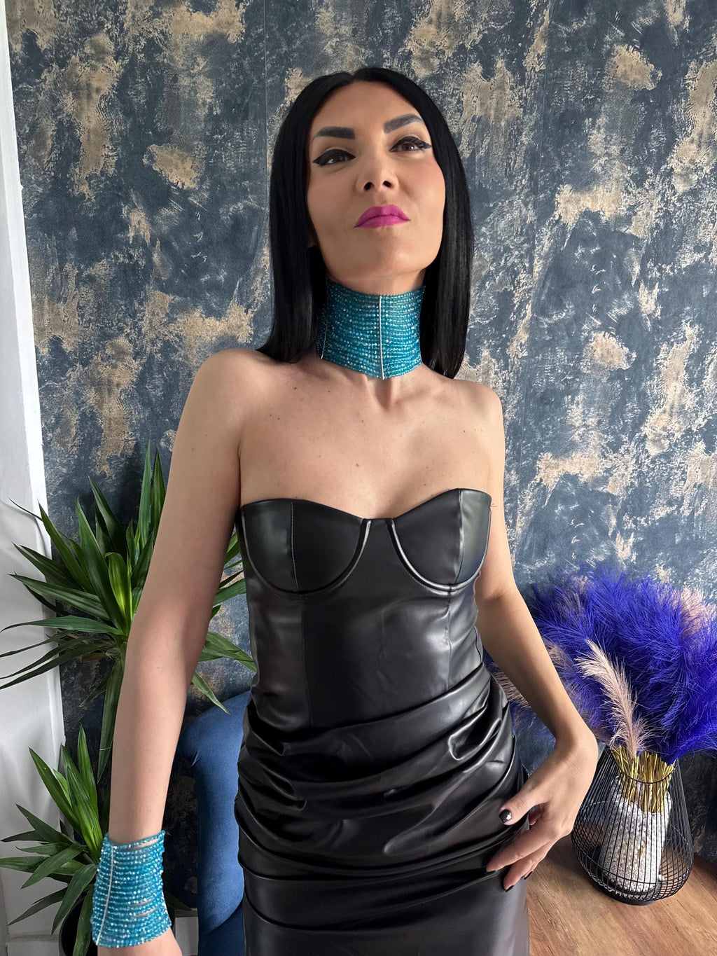 chunky neck collar, layered bead strand, maximalist style, bold neck piece, cocktail party wear, festival outfit, stage performer, birthday present, hen party look, edgy fashion lover, alt aesthetic gift, handmade uk seller, teal crystal drop Teal Aqua Wide Beaded Choker Necklace, Aquamarine Blue Statement Choker, Multi Row Seed Bead Collar Boho Festival Jewellery Gift for Her Teal Aqua Wide Beaded Choker Necklace Multi Row Seed Bead Collar Aquamarine Blue Statement Choker