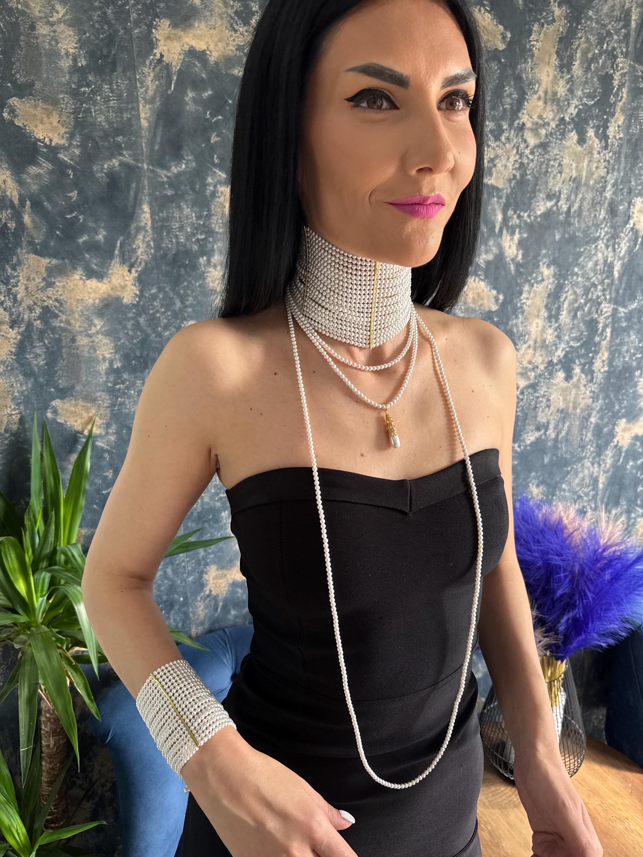 Wide Pearl Choker Necklace Multi Strand Statement Collar Bridal Wedding Jewelry Elegant Luxury Accessory Gold Party Wear Gift for Her