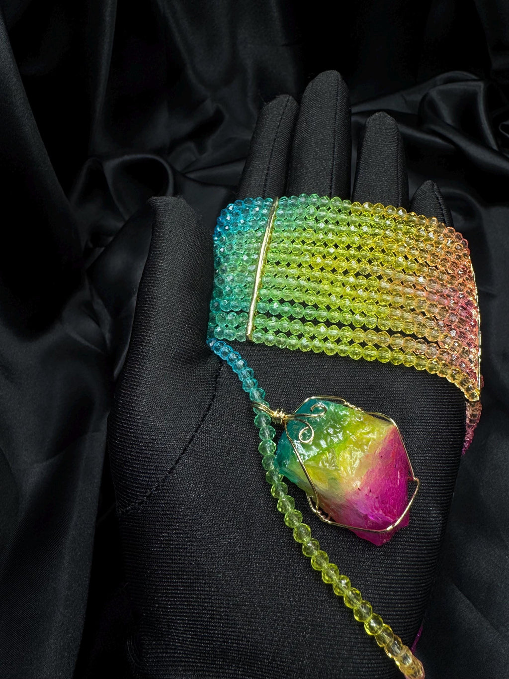 Rainbow Choker Necklace Wide Beaded Statement Collar Gradient Colourful Glass Bead Y2K Jewellery Multicolor Festival Accessory Gift for Her
