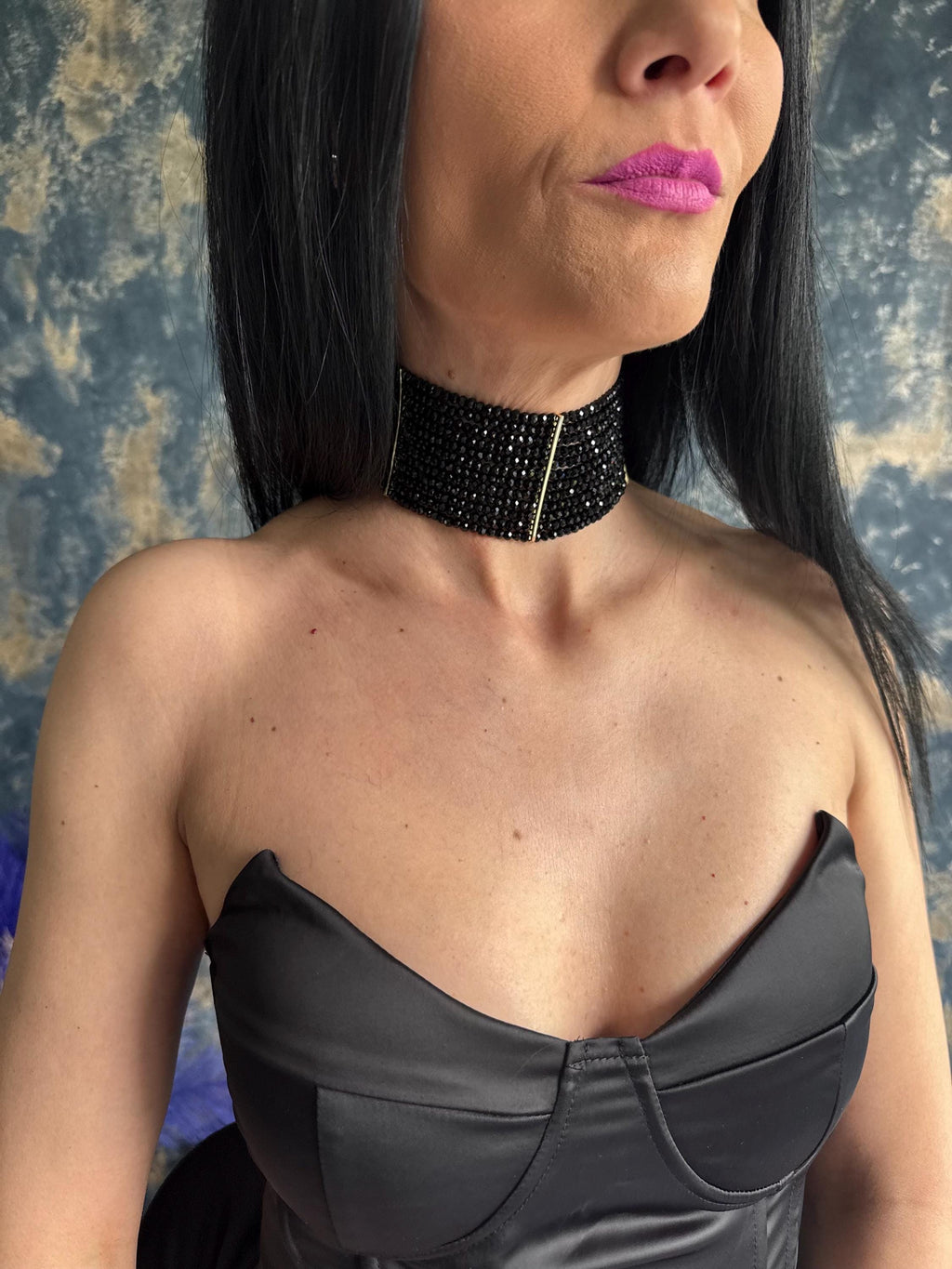 Black Layered Choker Necklace Gothic Statement Jewelry Wide Collar Style Elegant Evening Necklace Dark Multi-strand Piece