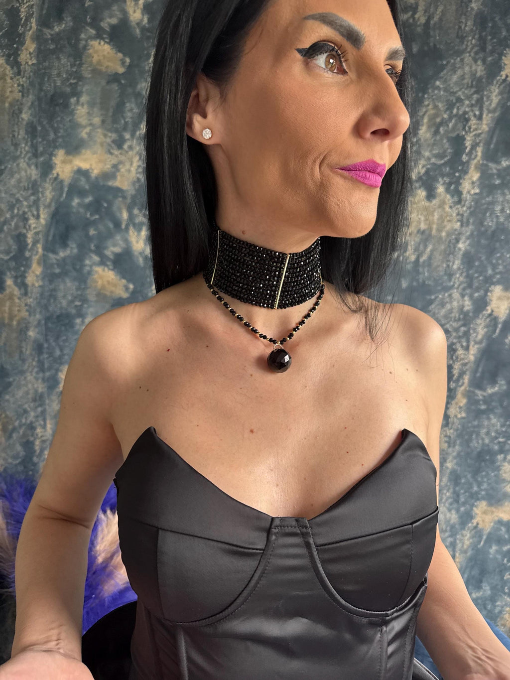 Teardrop Pendant Necklace Faceted Crystal Design Gothic Choker Jewelry Victorian Style Statement Black Beaded Layered Necklace Removable Layer Feature Convertible Choker Design Alternative Evening Wear Jewelry Gothic Wedding Accessory