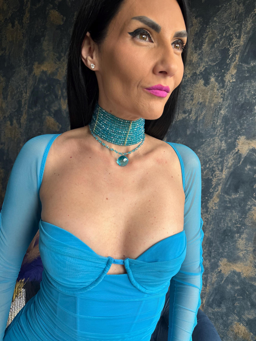 choker blue necklace vacation jewelry mermaidcore layered necklace beach jewelry festival necklace resort wear trendy necklace going out jewelry bold pendant ibiza style