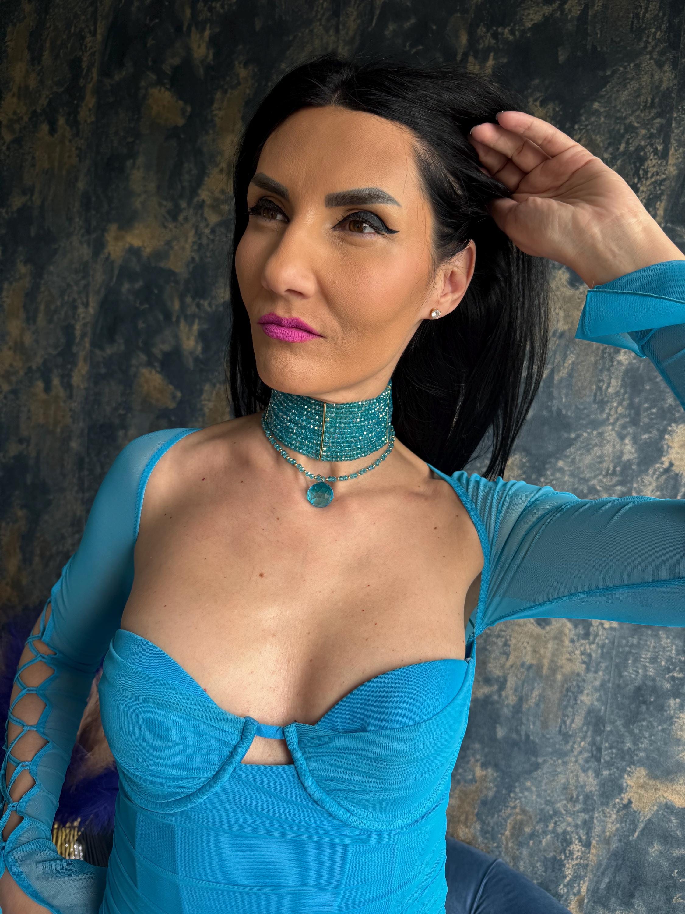 jewelry trendy vacation necklace mermaidcore necklace beach club jewelry layered choker necklace turquoise statement necklace bold summer necklace festival statement jewelry resort wear accessories colorful statement necklace vacation outfit jewelry trendy summer accessories